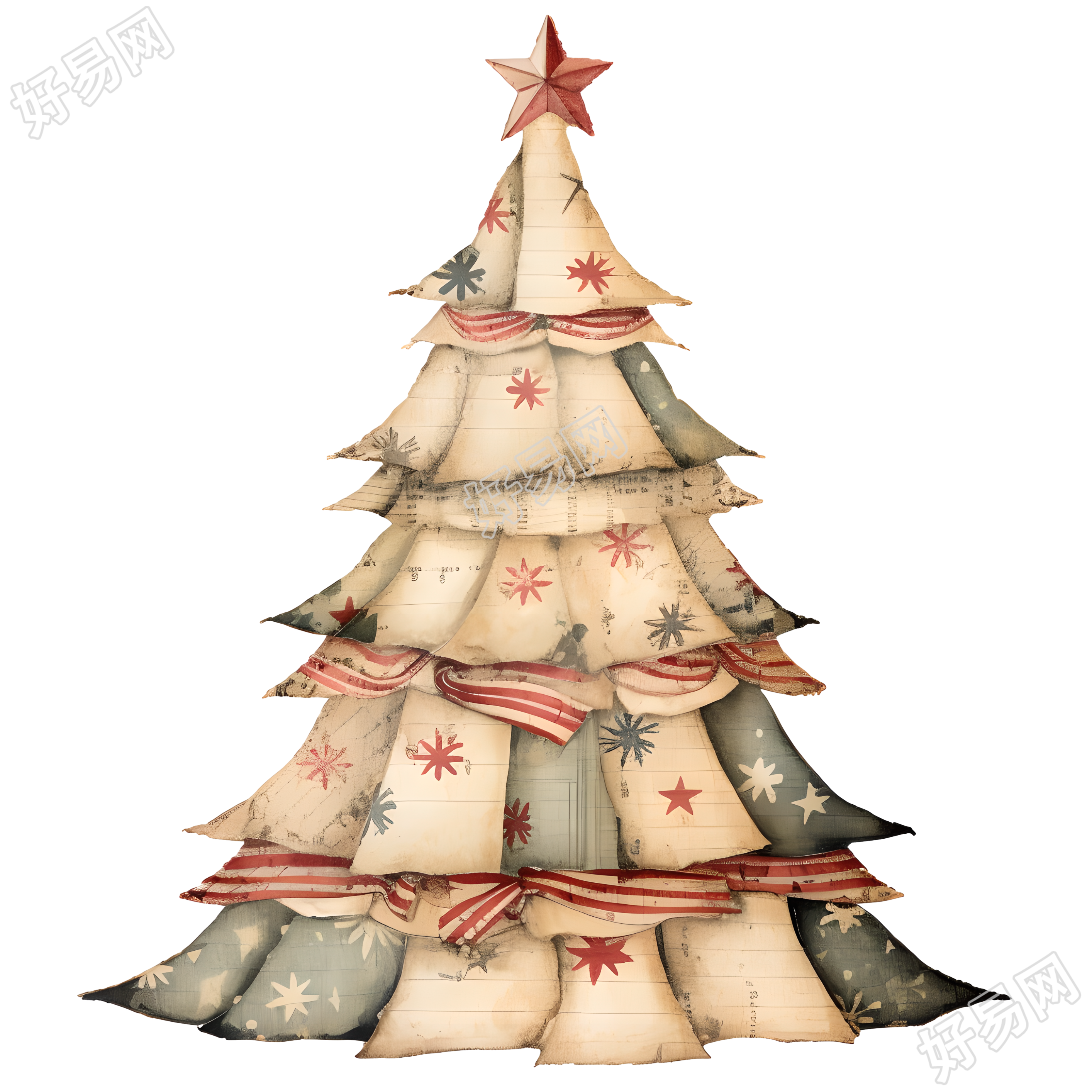 复古圣诞树PNG素材