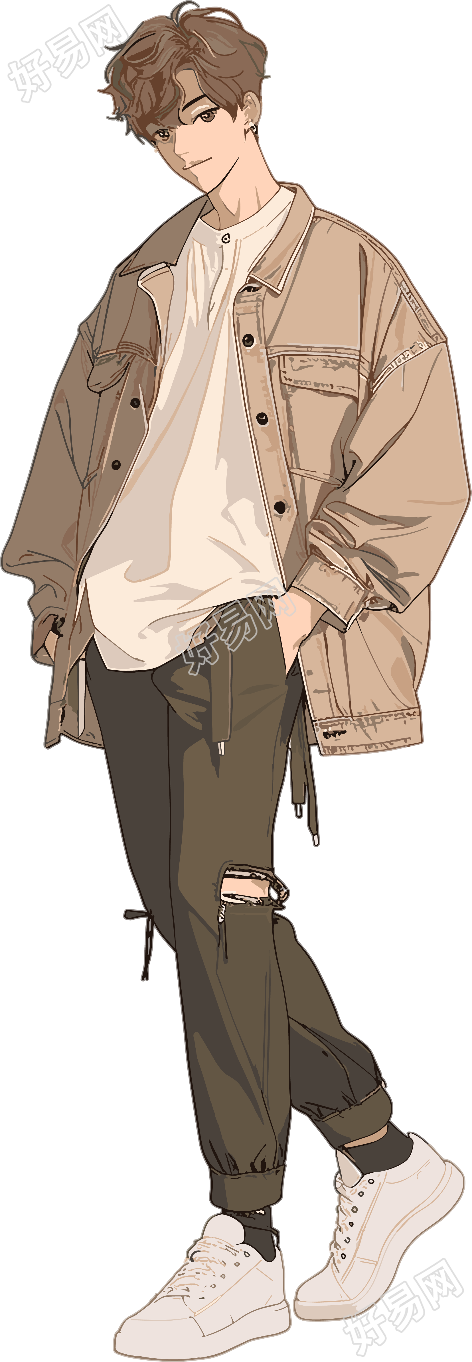 帅气男模特人物插画