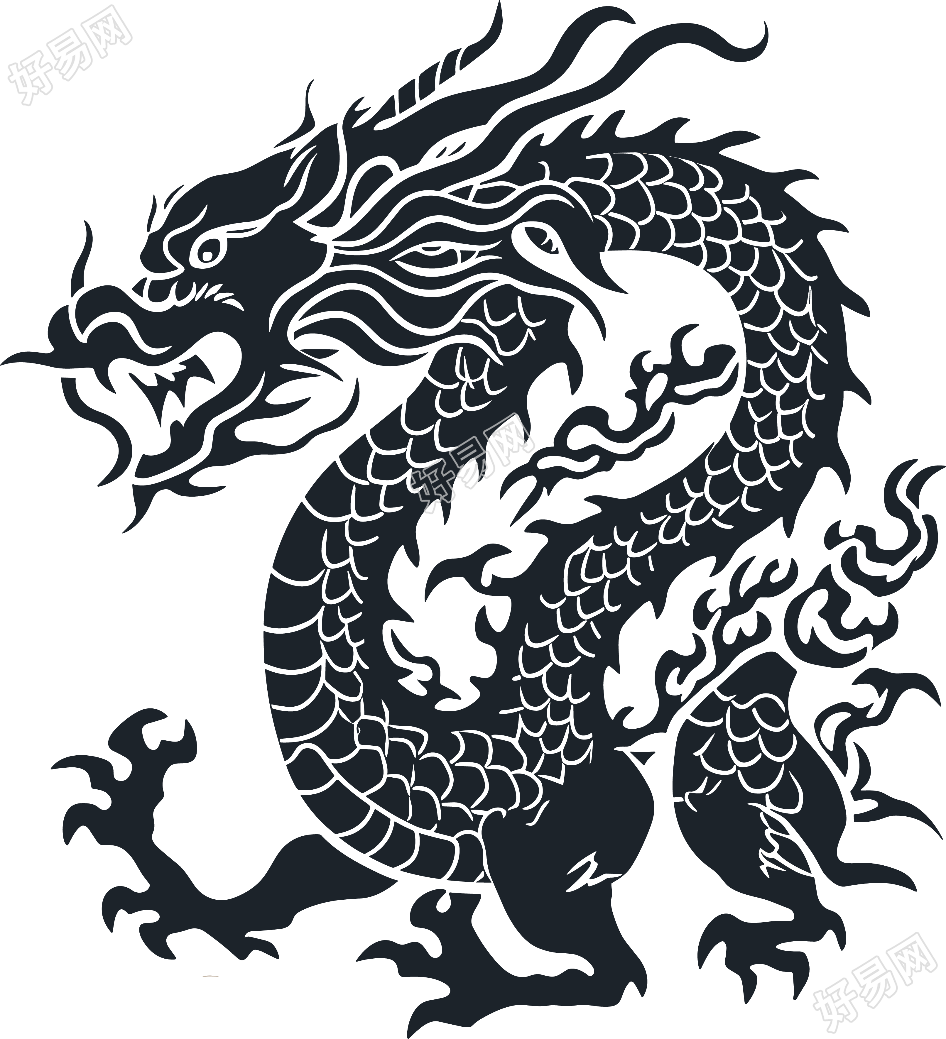 中国龙插画白底PNG素材
