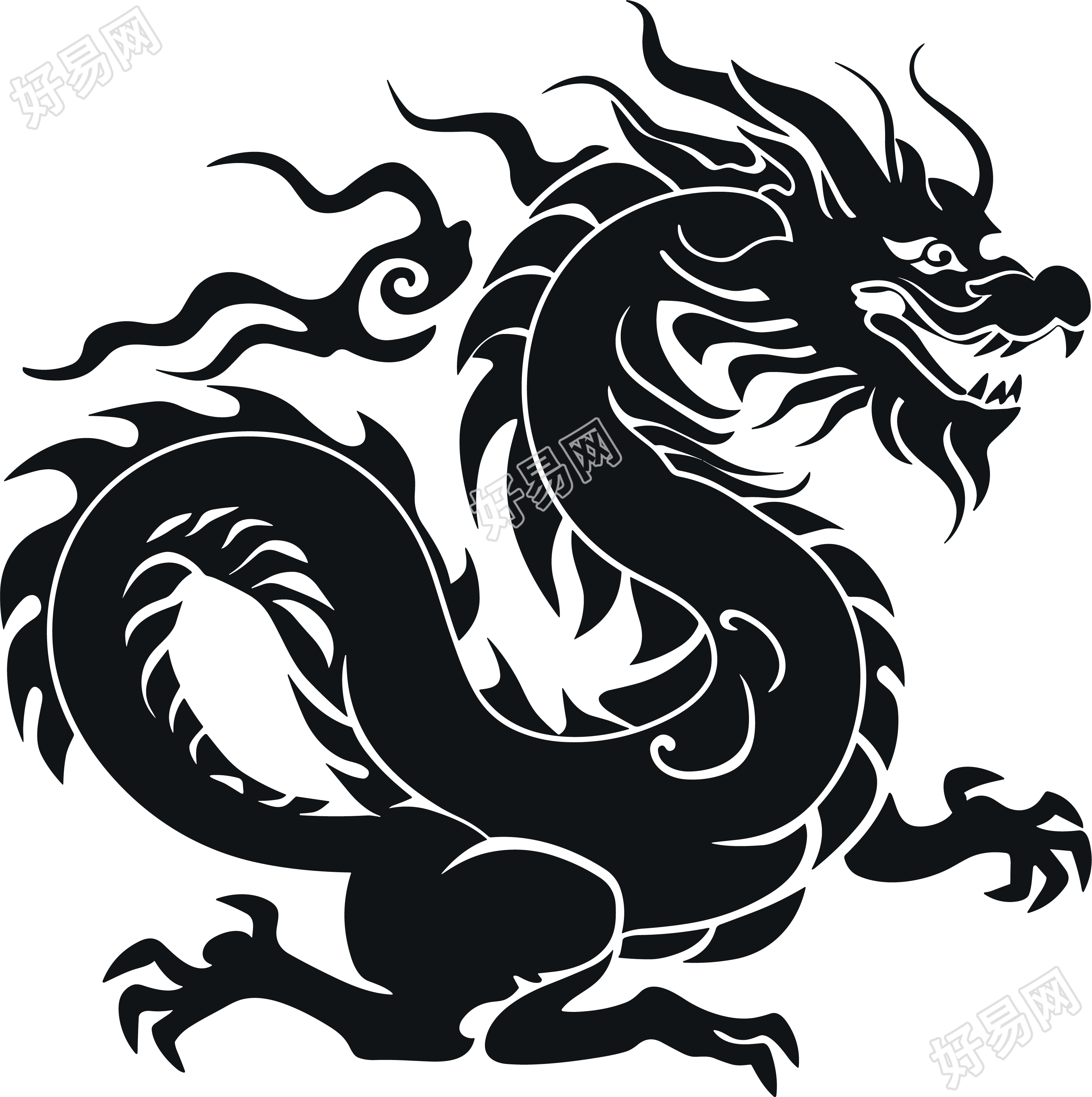 中国龙剪影PNG插画