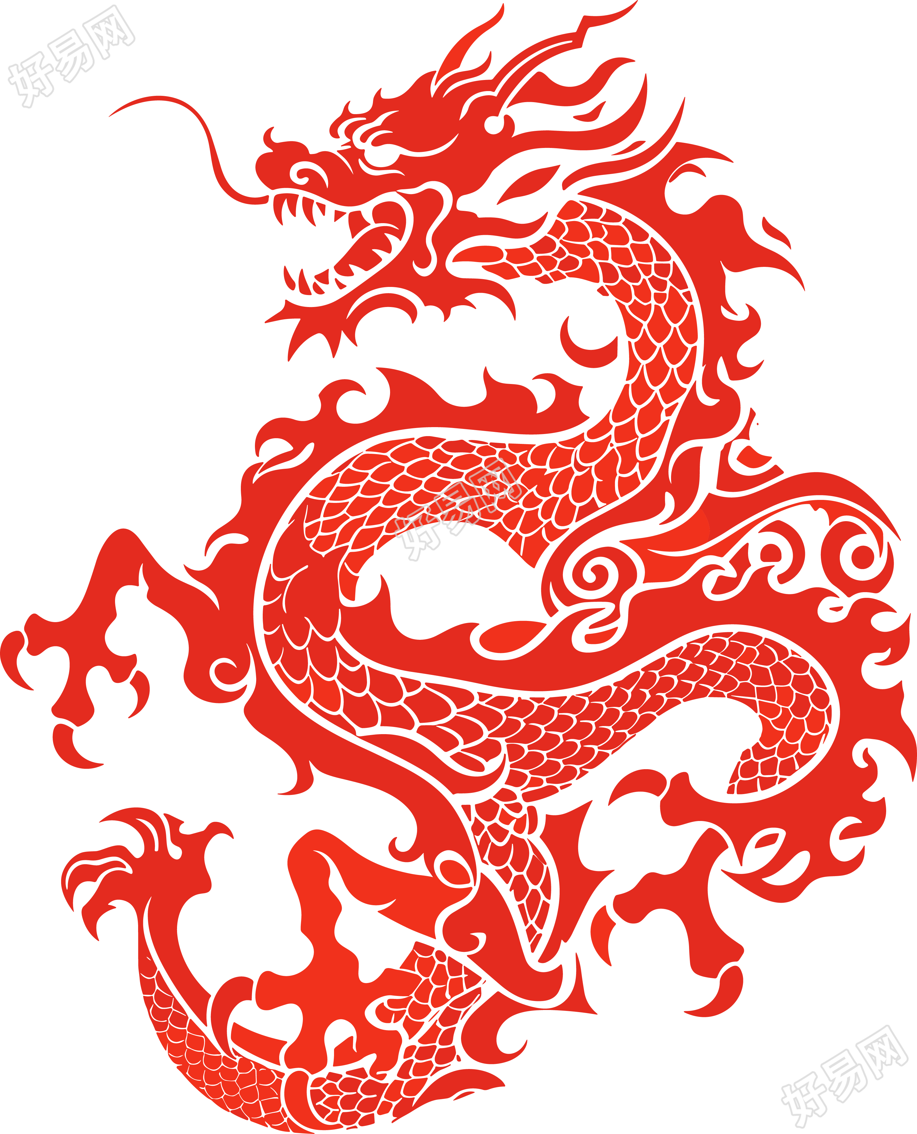 中国龙轮廓插画PNG素材