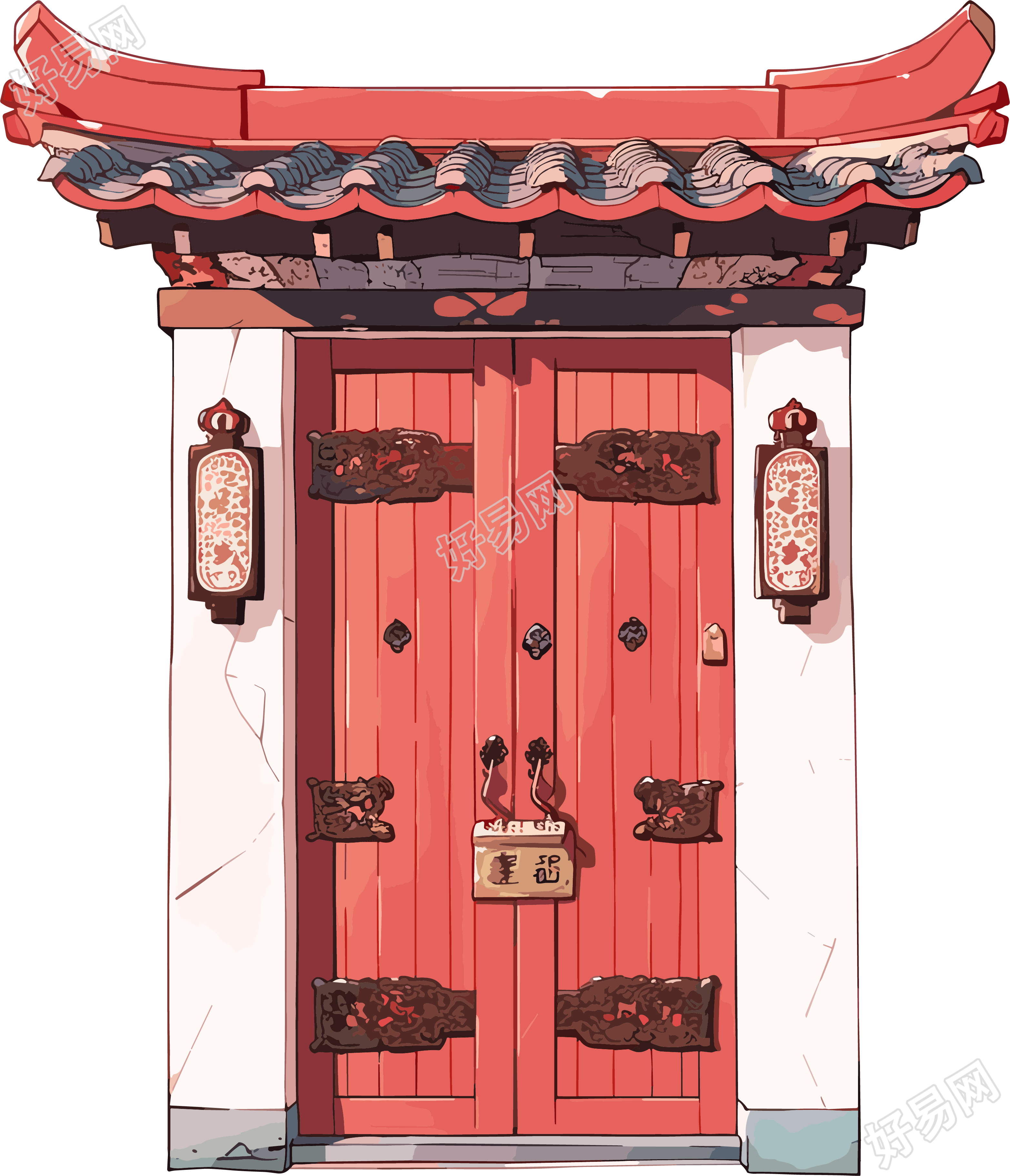 红色大门商业设计插图