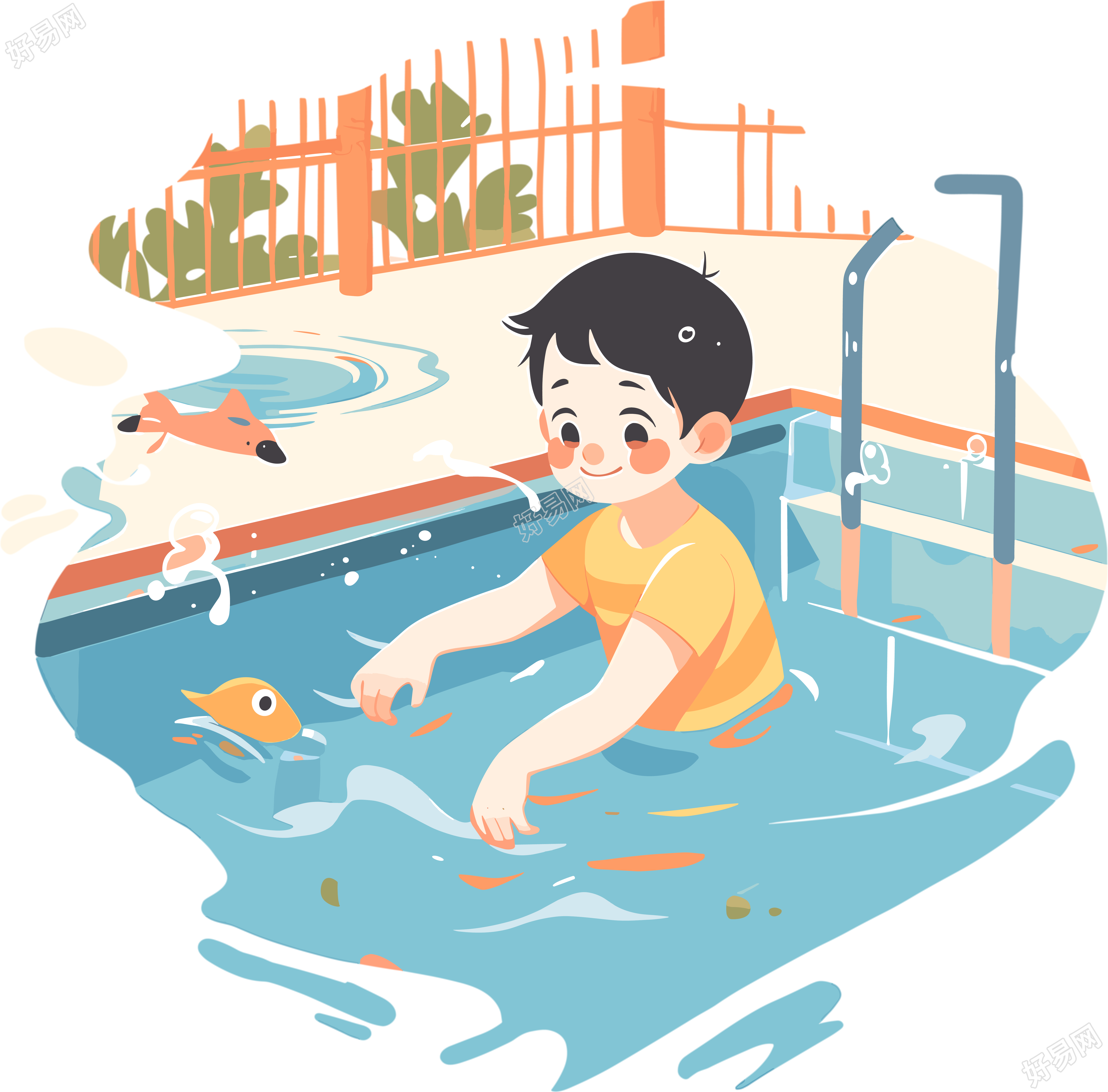 游泳男孩透明背景素材