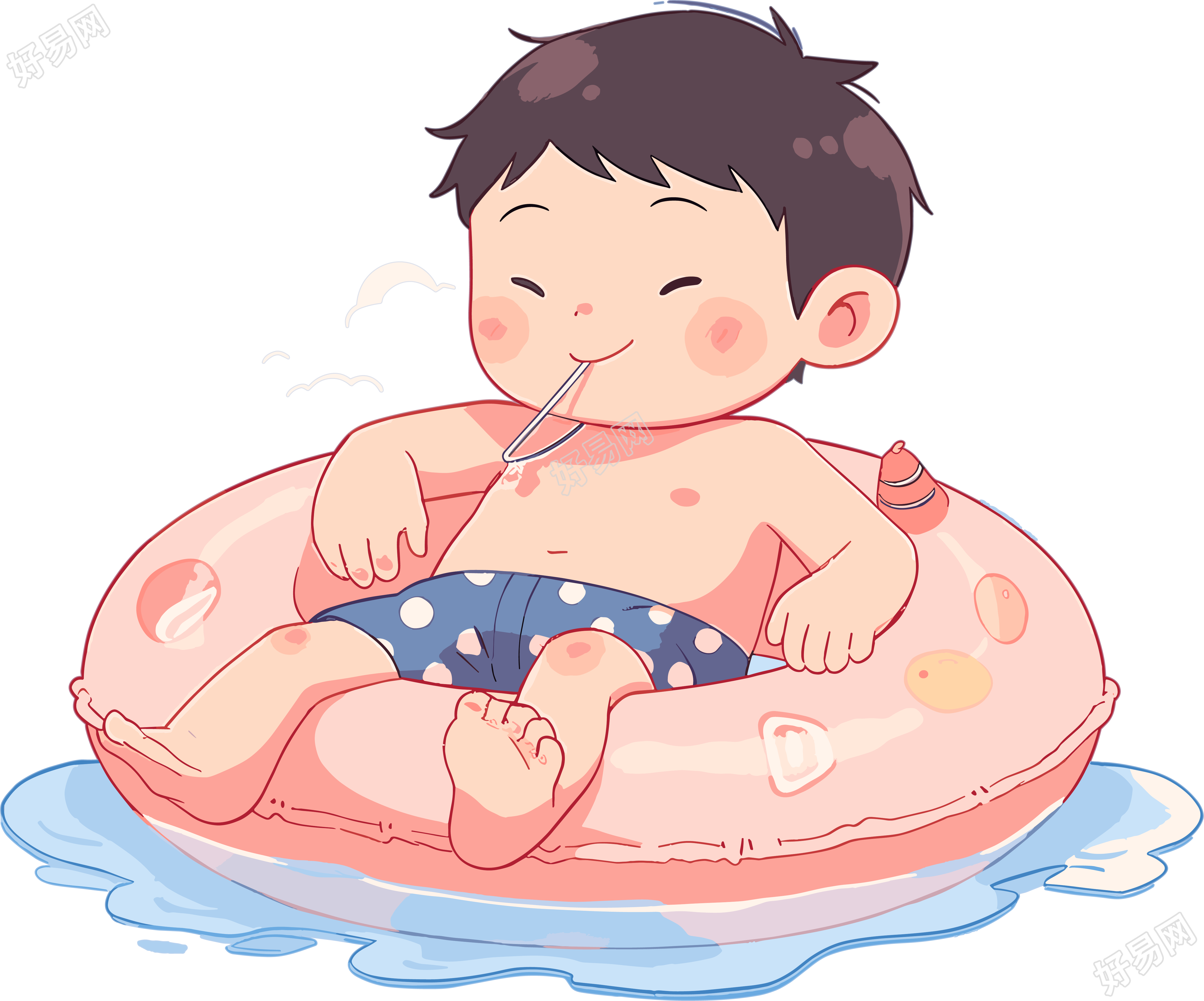 游泳男孩夏日休闲插画