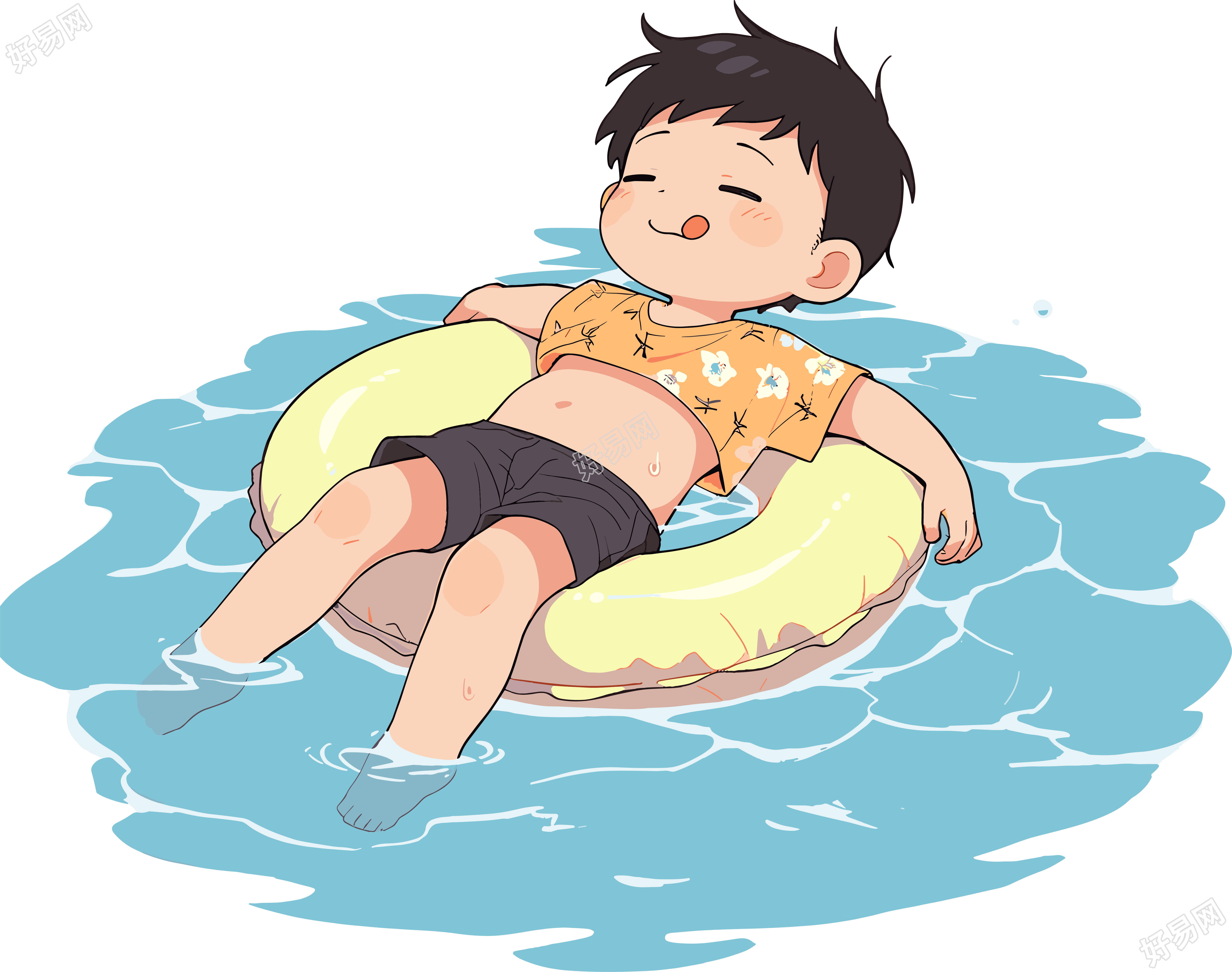 游泳男孩插图设计素材