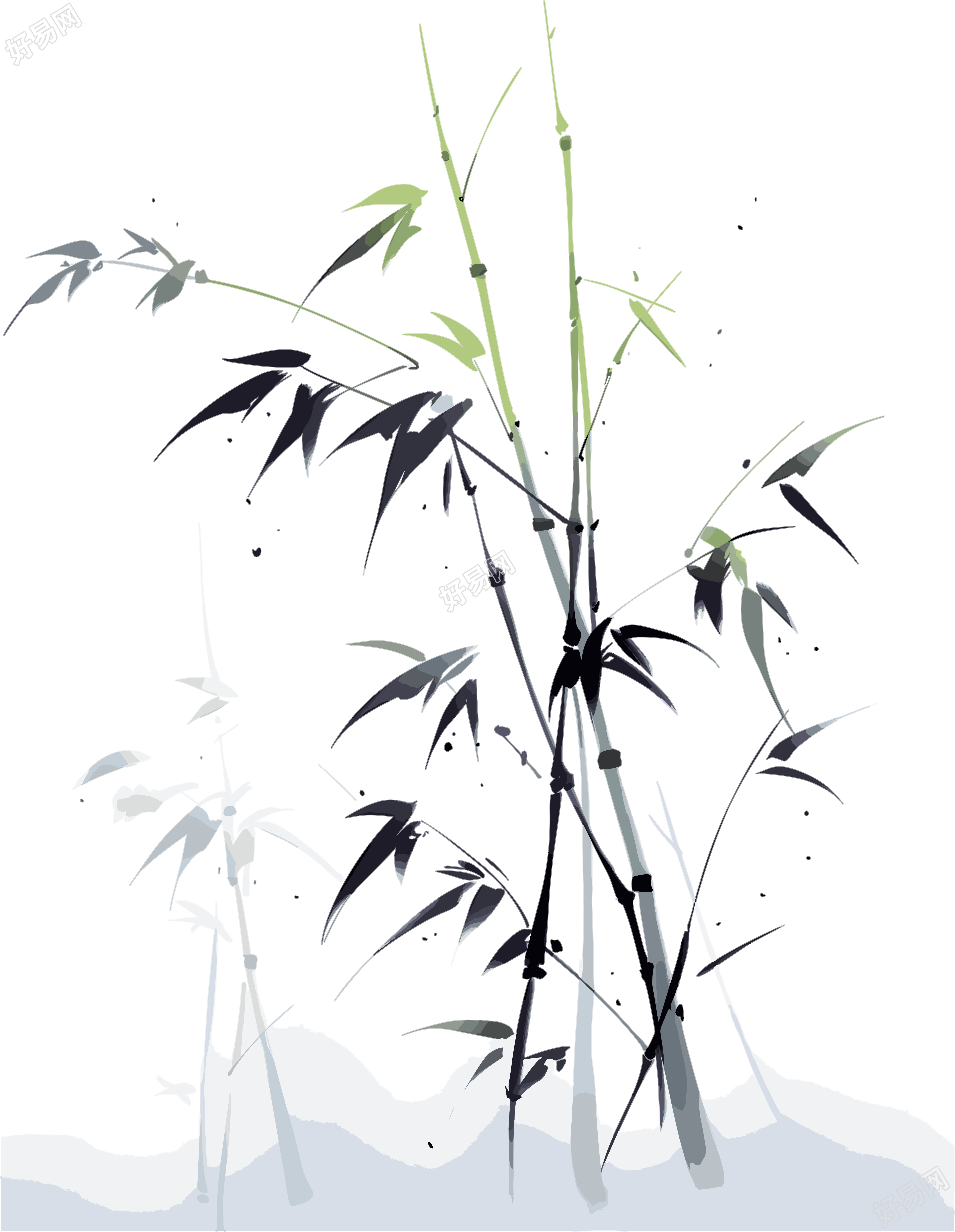 水墨竹子透明背景插画