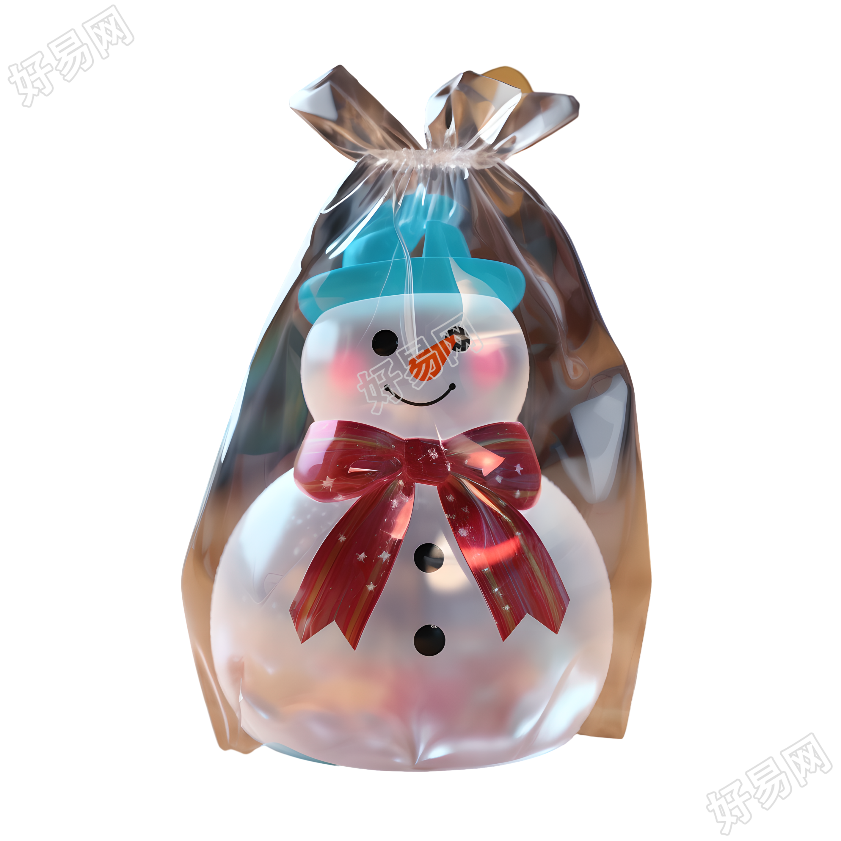 3D圣诞节可爱小雪人透明包装插画