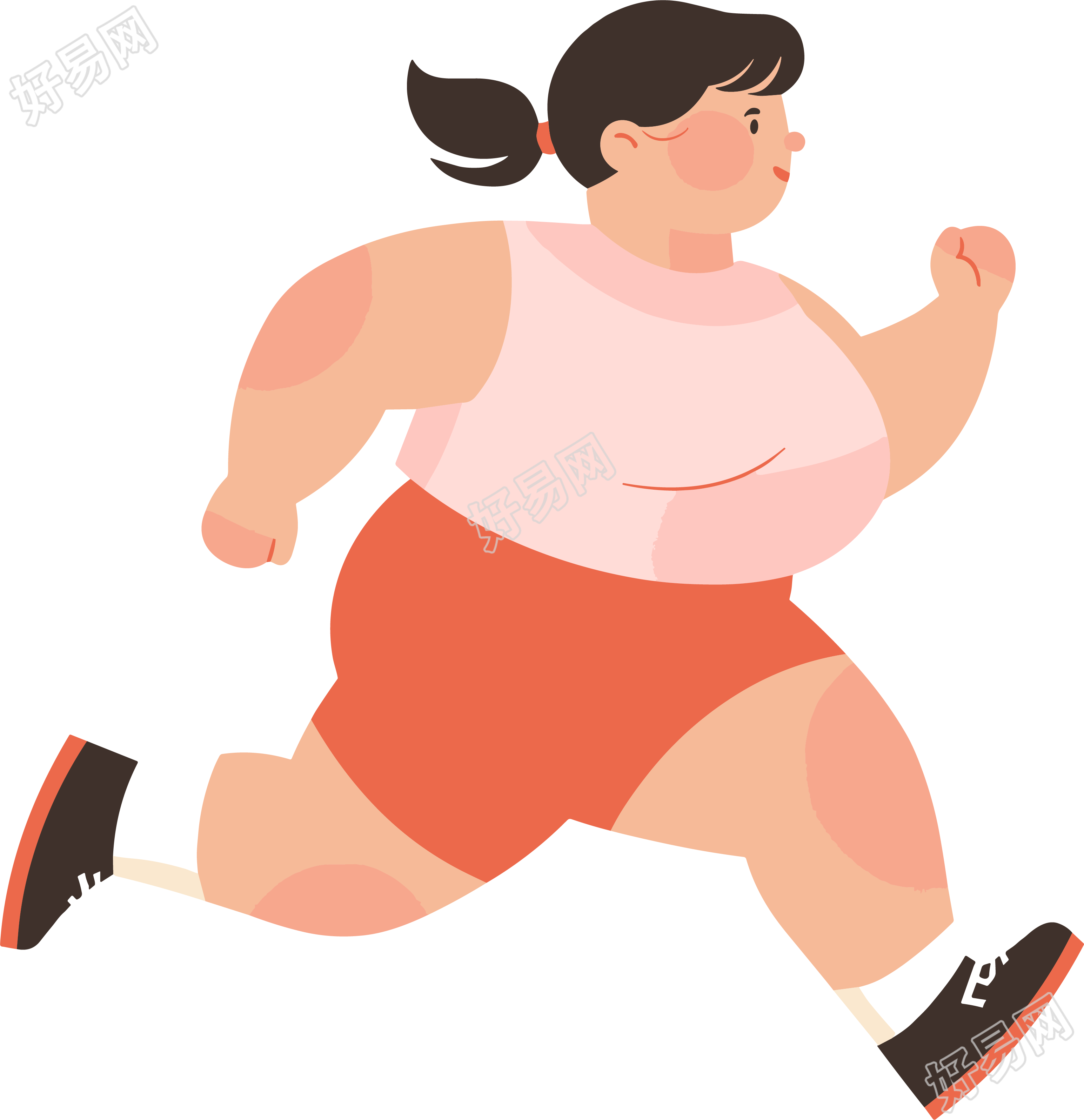 胖女孩跑步插画设计素材