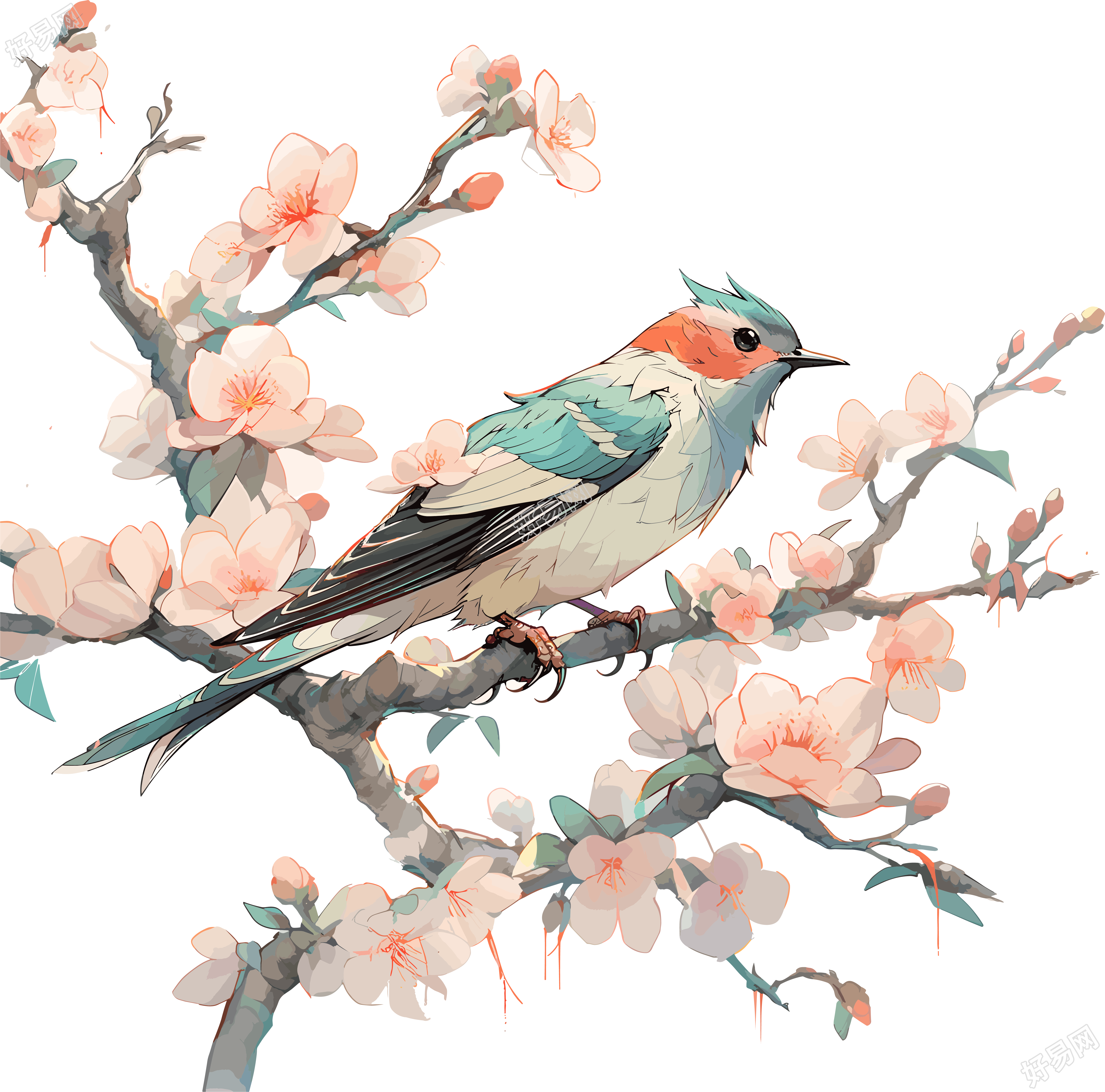 中国画花鸟PNG透明背景插图