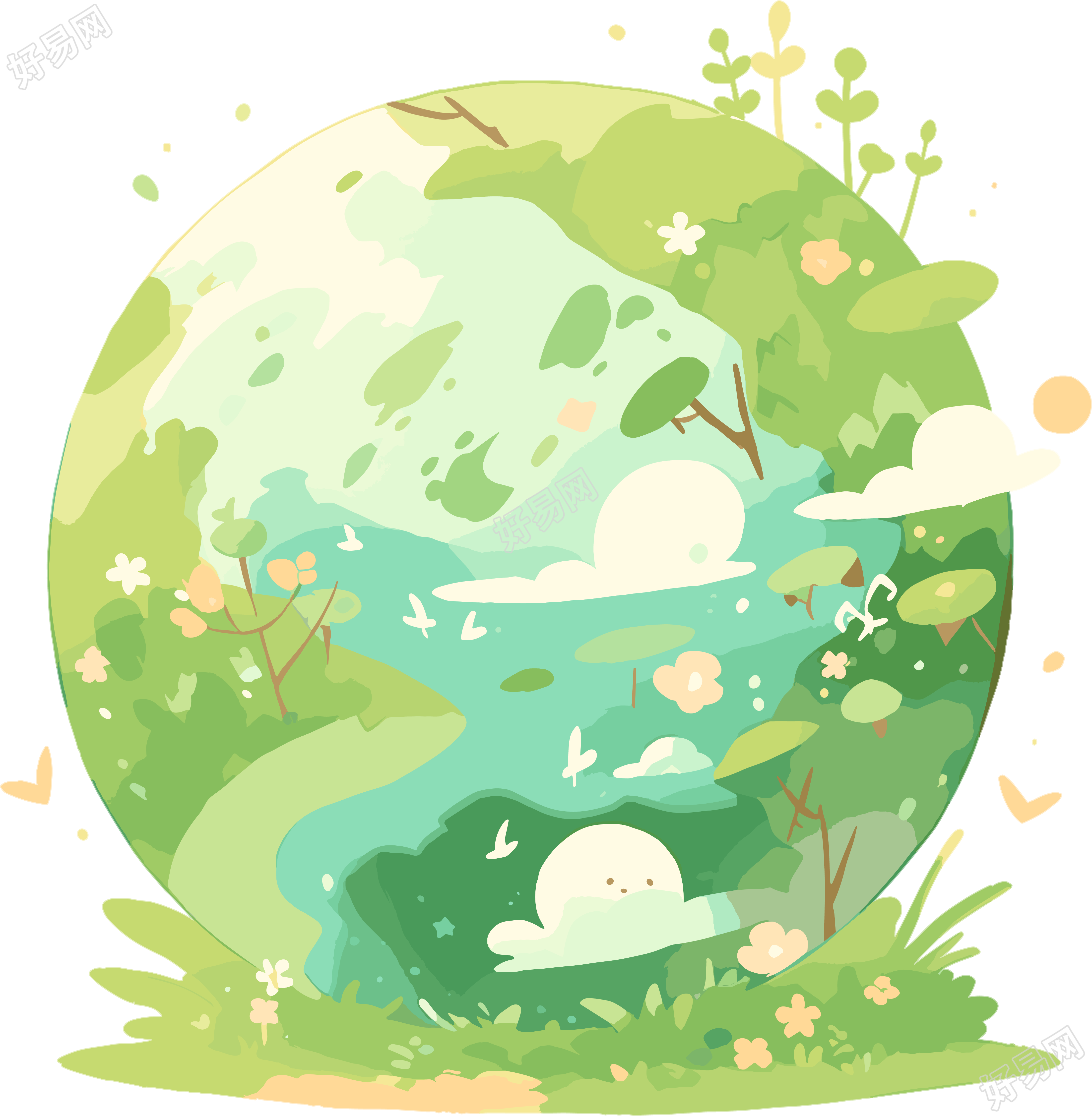 绿色地球透明背景插图