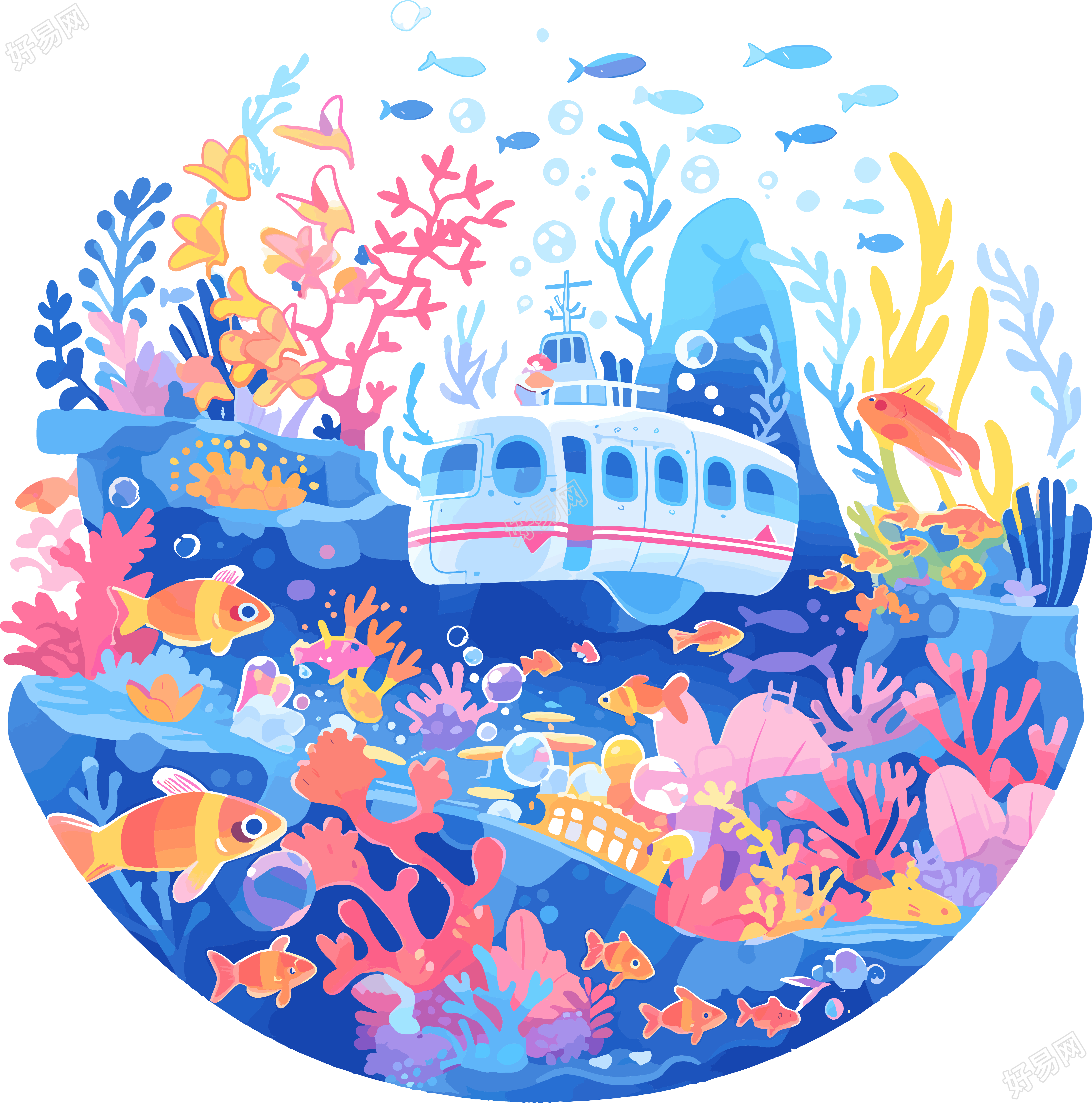 潜水艇珊瑚透明背景PNG插图