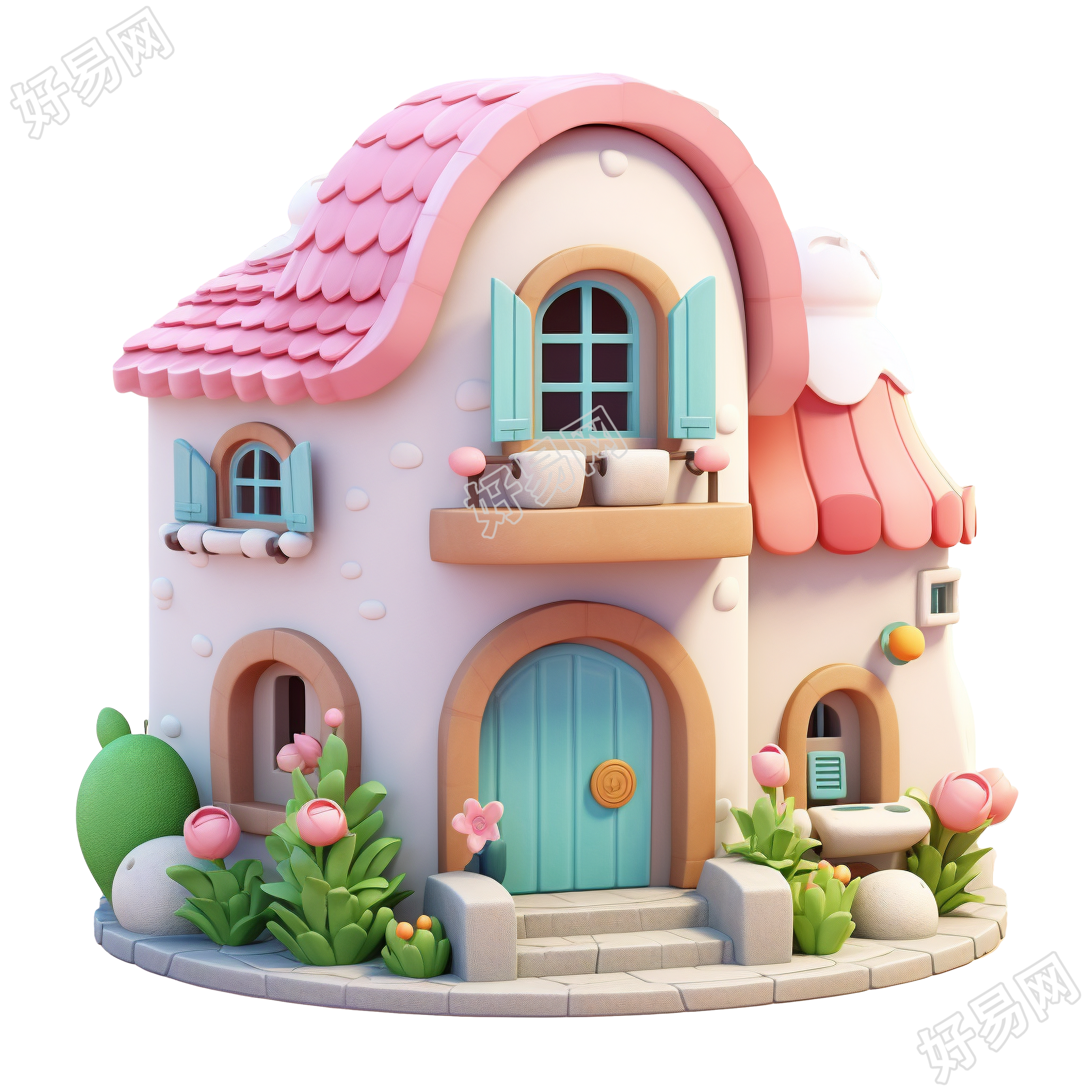 3D粉色小房子插图