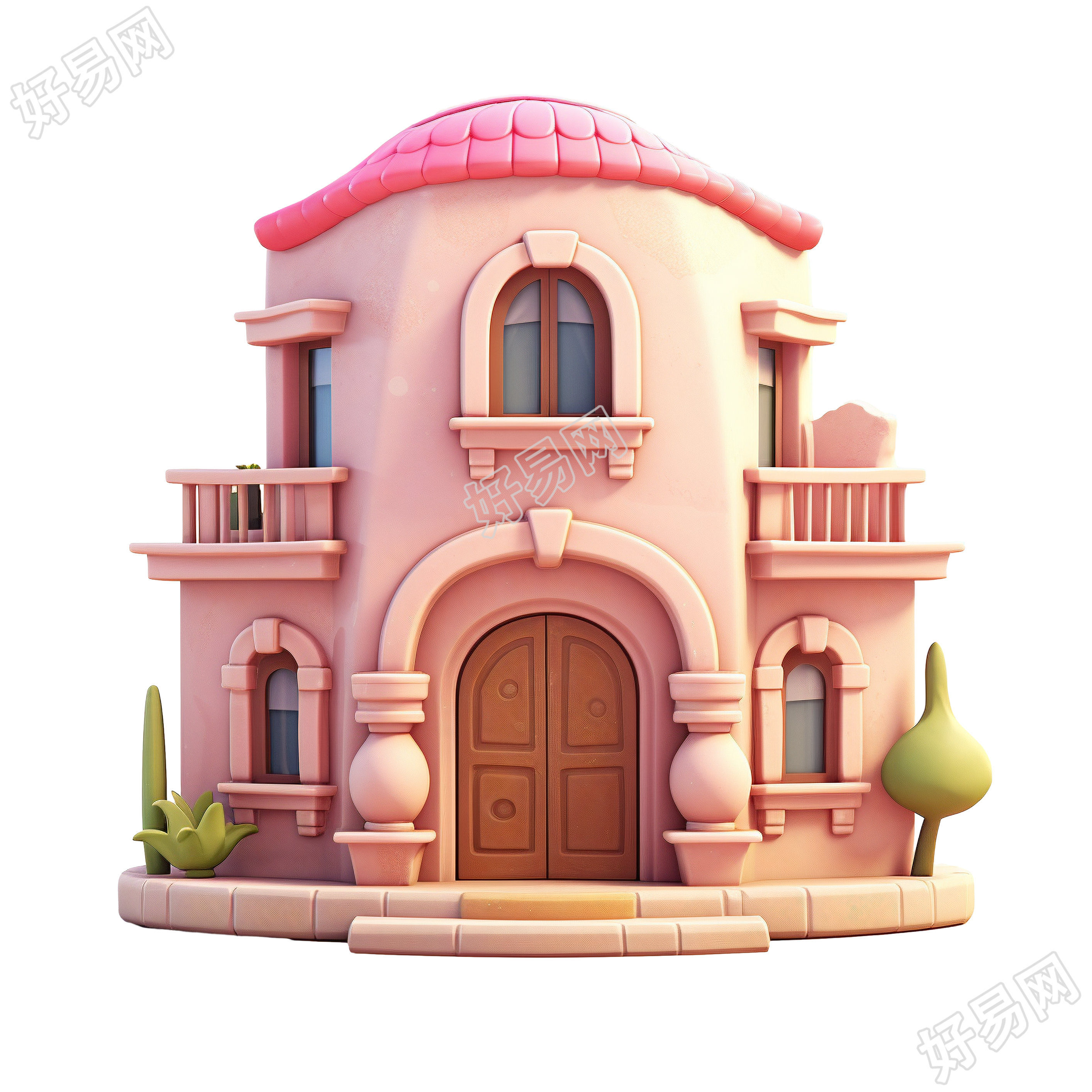 3D粉色小房子高清插画素材
