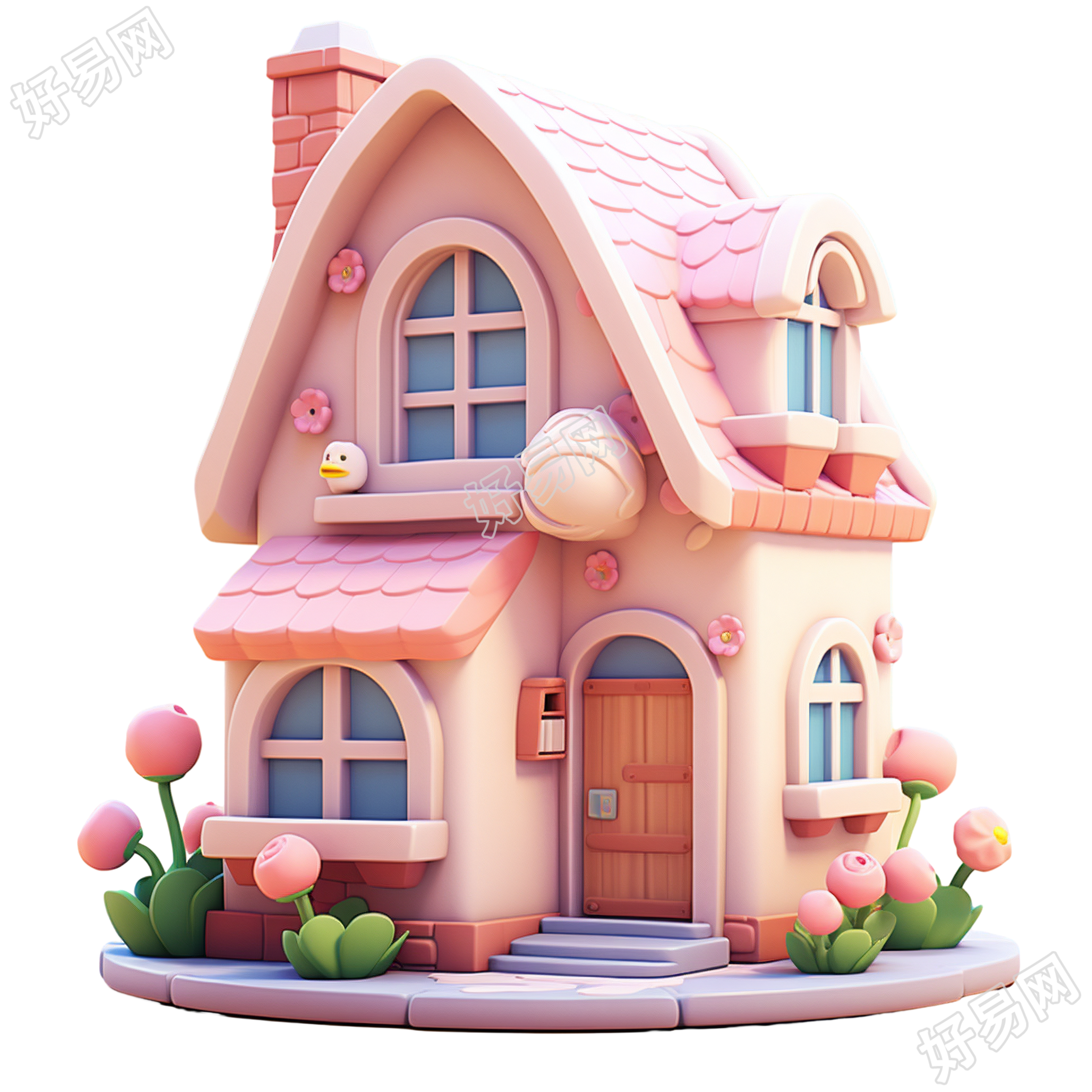 3D粉色小房子插画设计元素