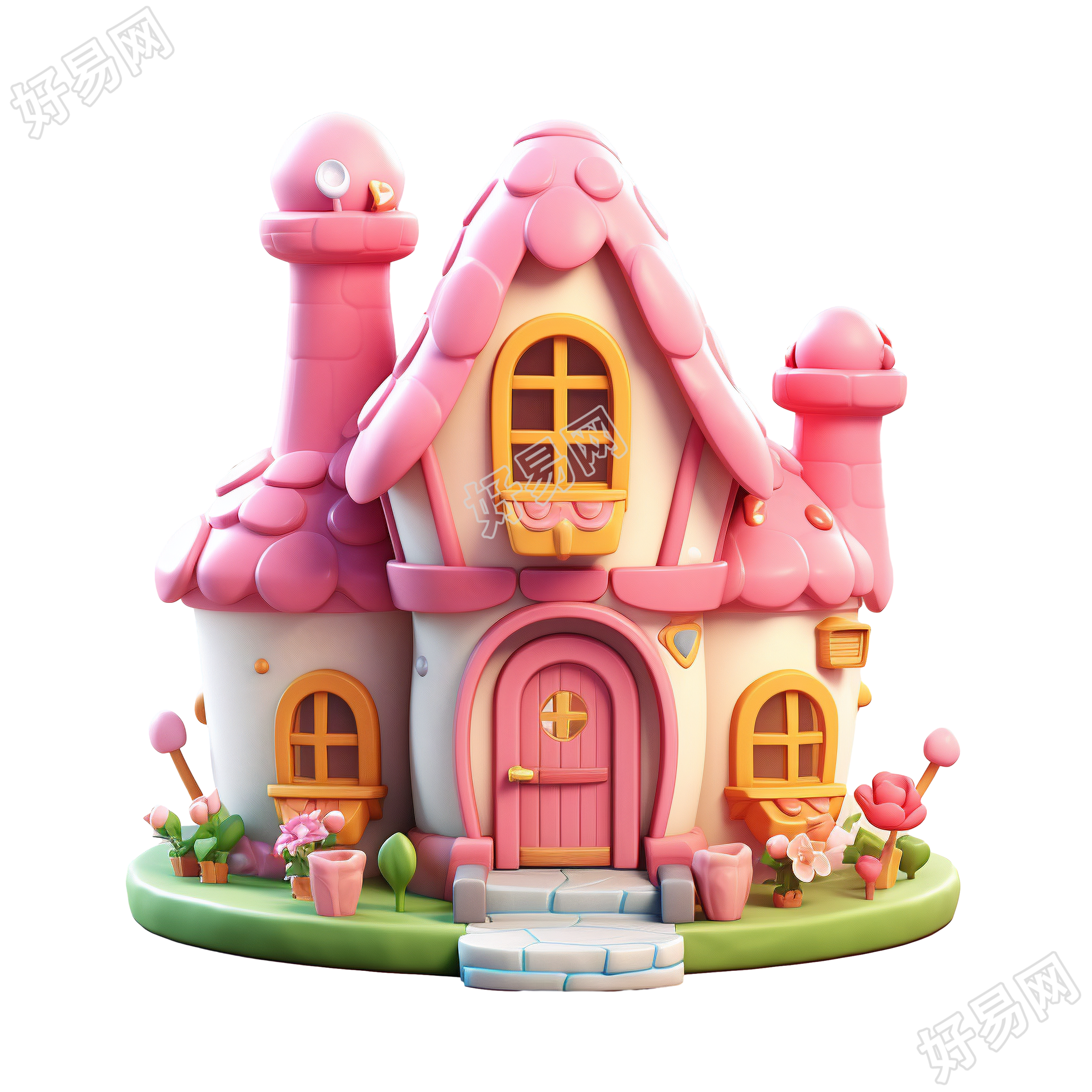 3D粉色小房子可商用素材