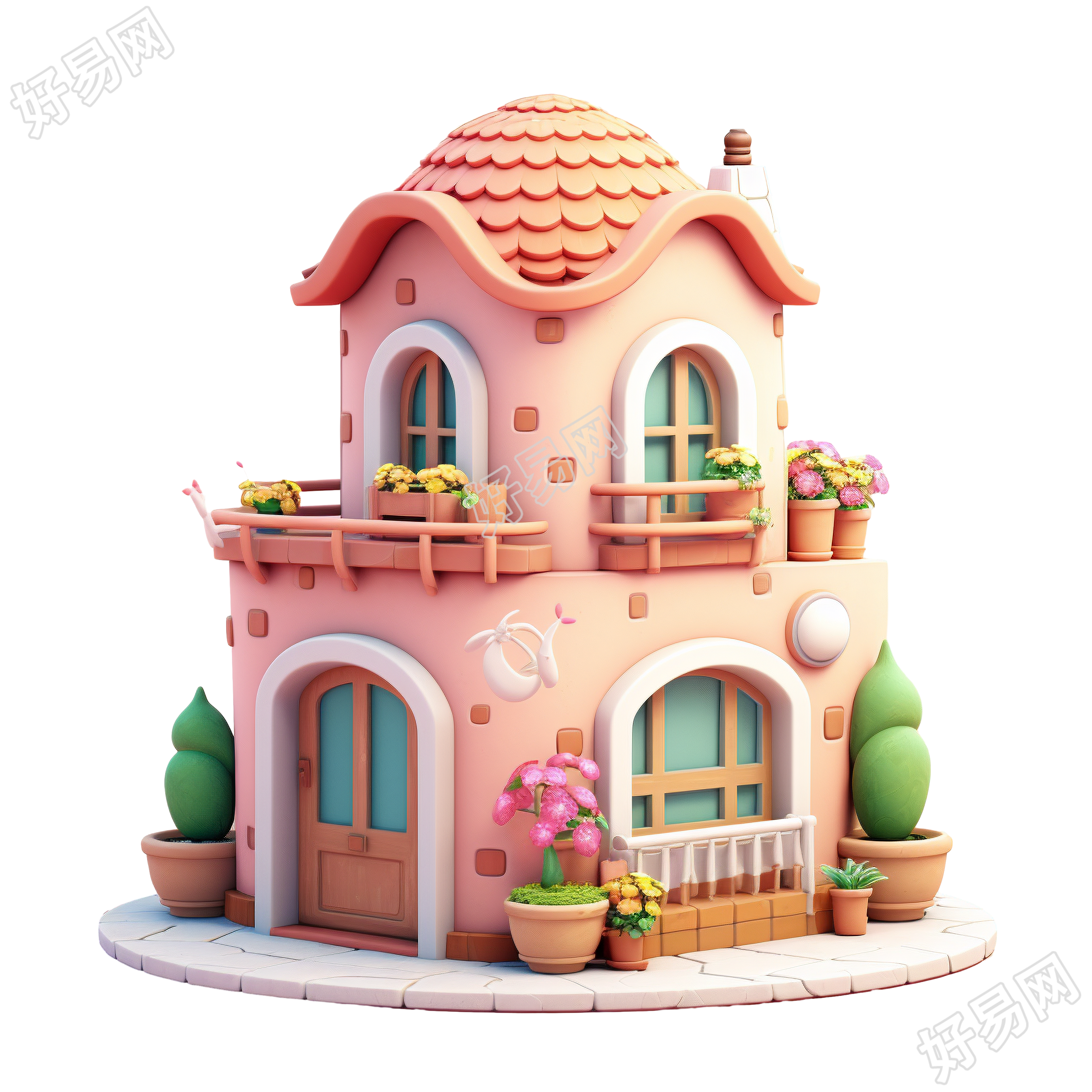 3D粉色小房子插画设计元素