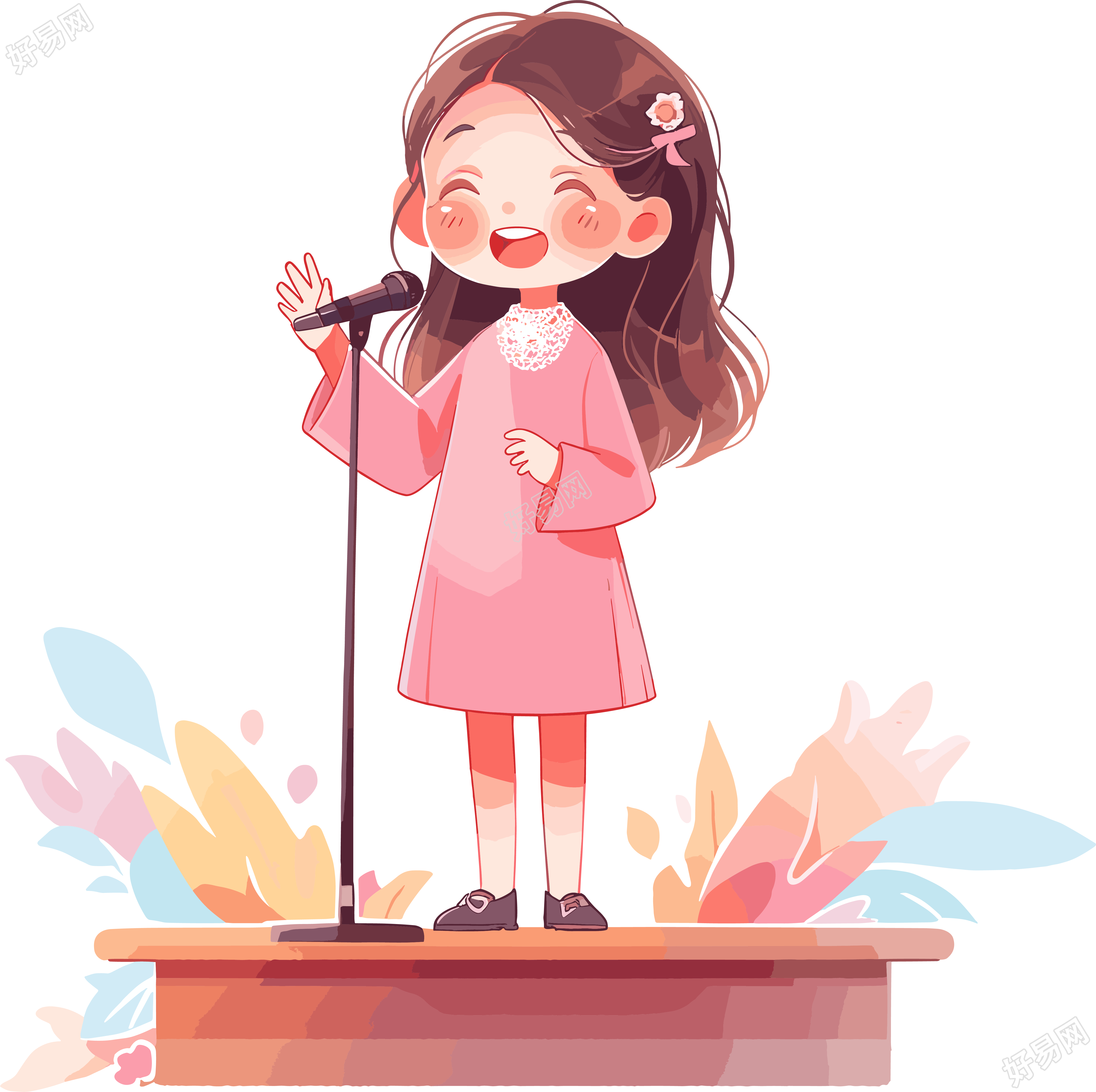 可爱小女孩演讲透明背景插图