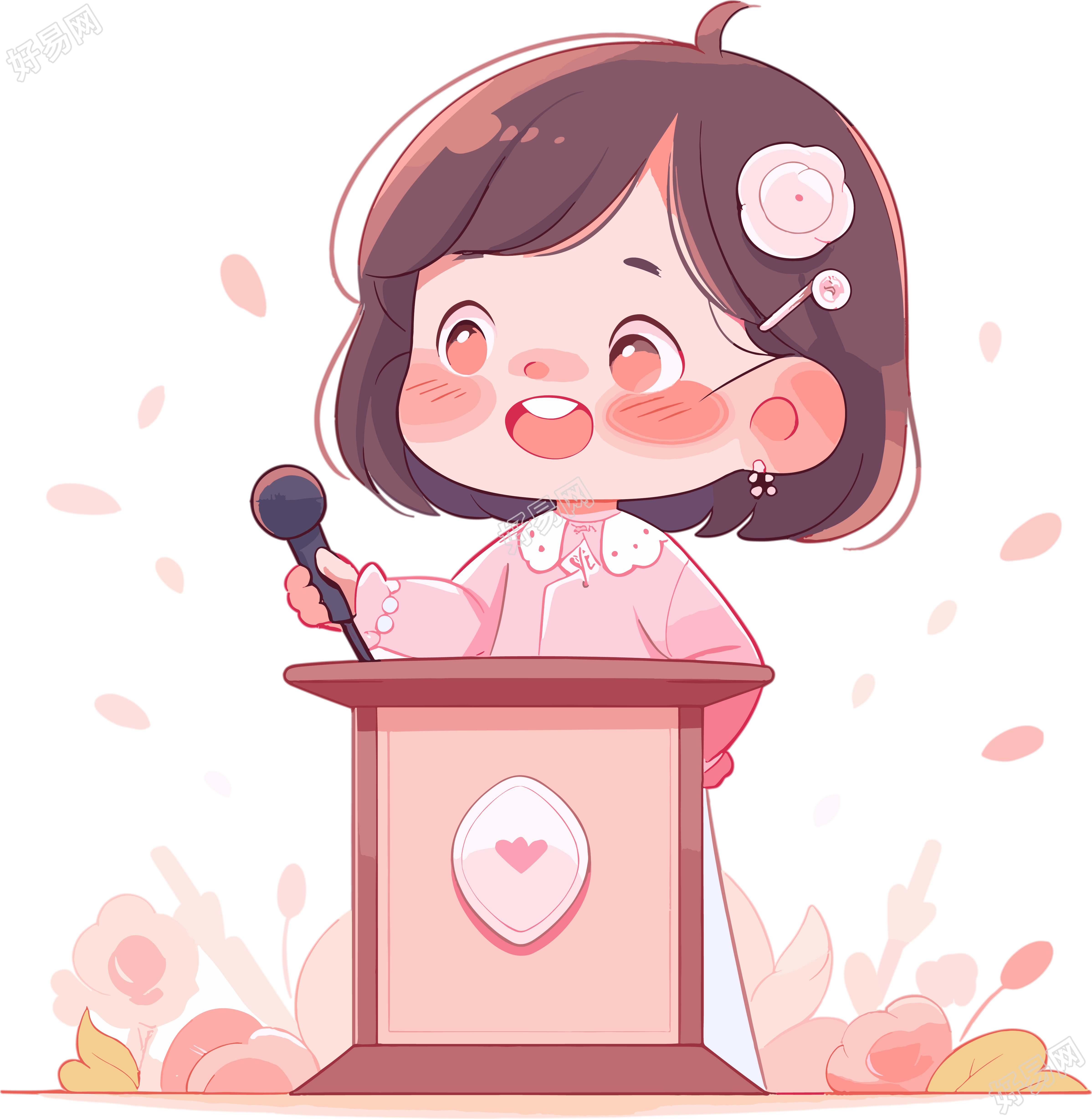 可爱小女孩演讲透明背景插图