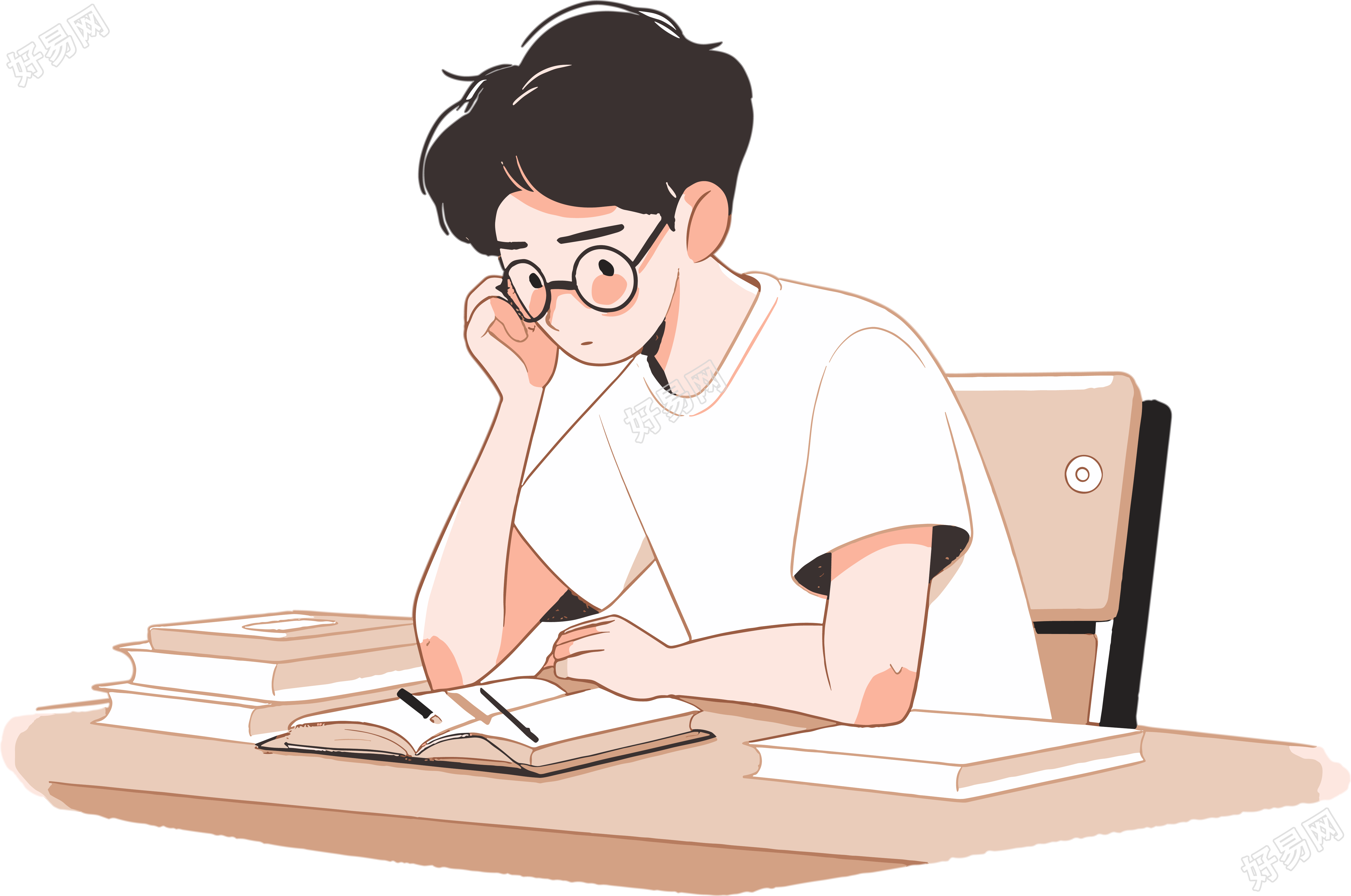 学生学习透明背景插图