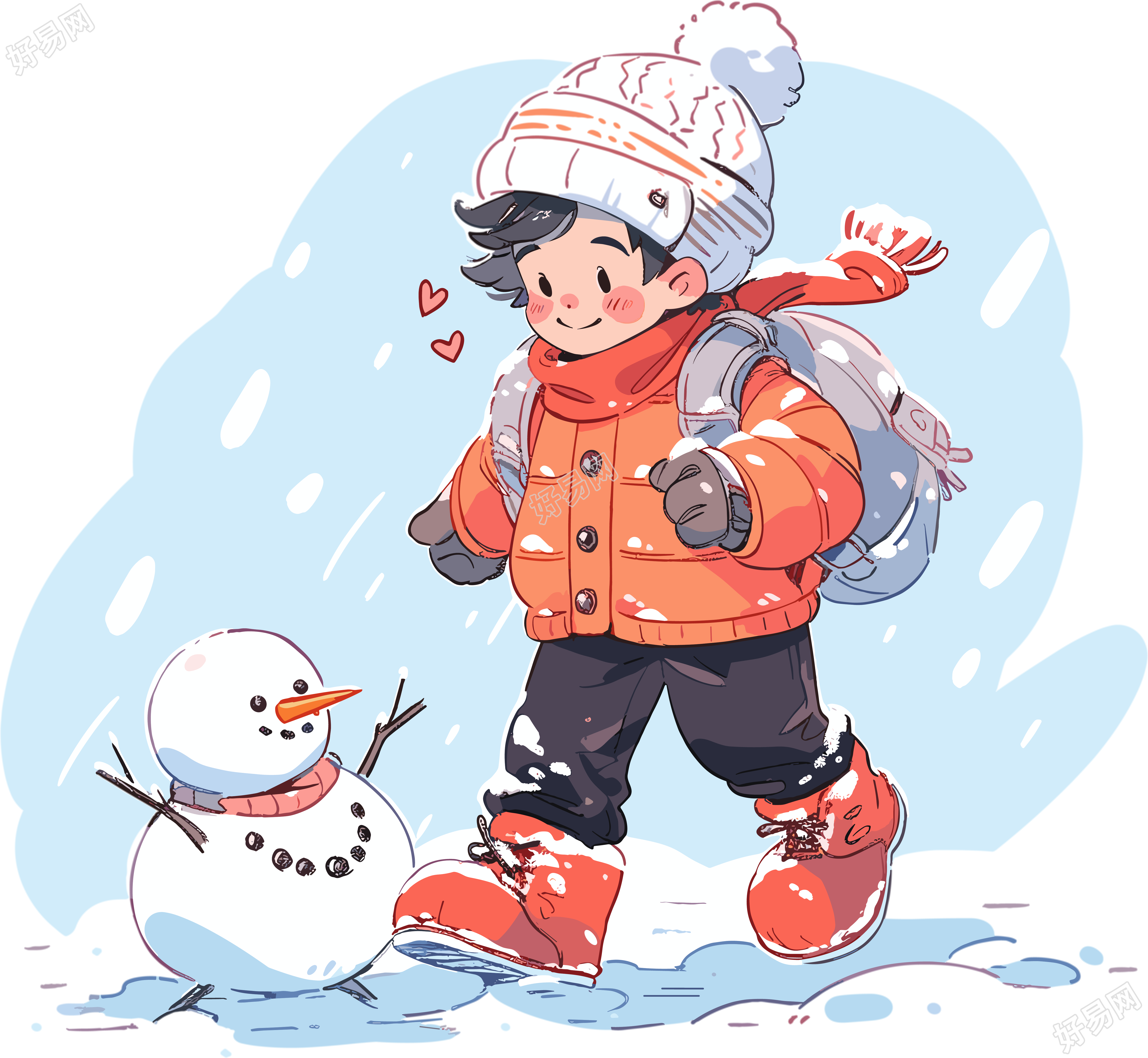 堆雪人的小男孩素材