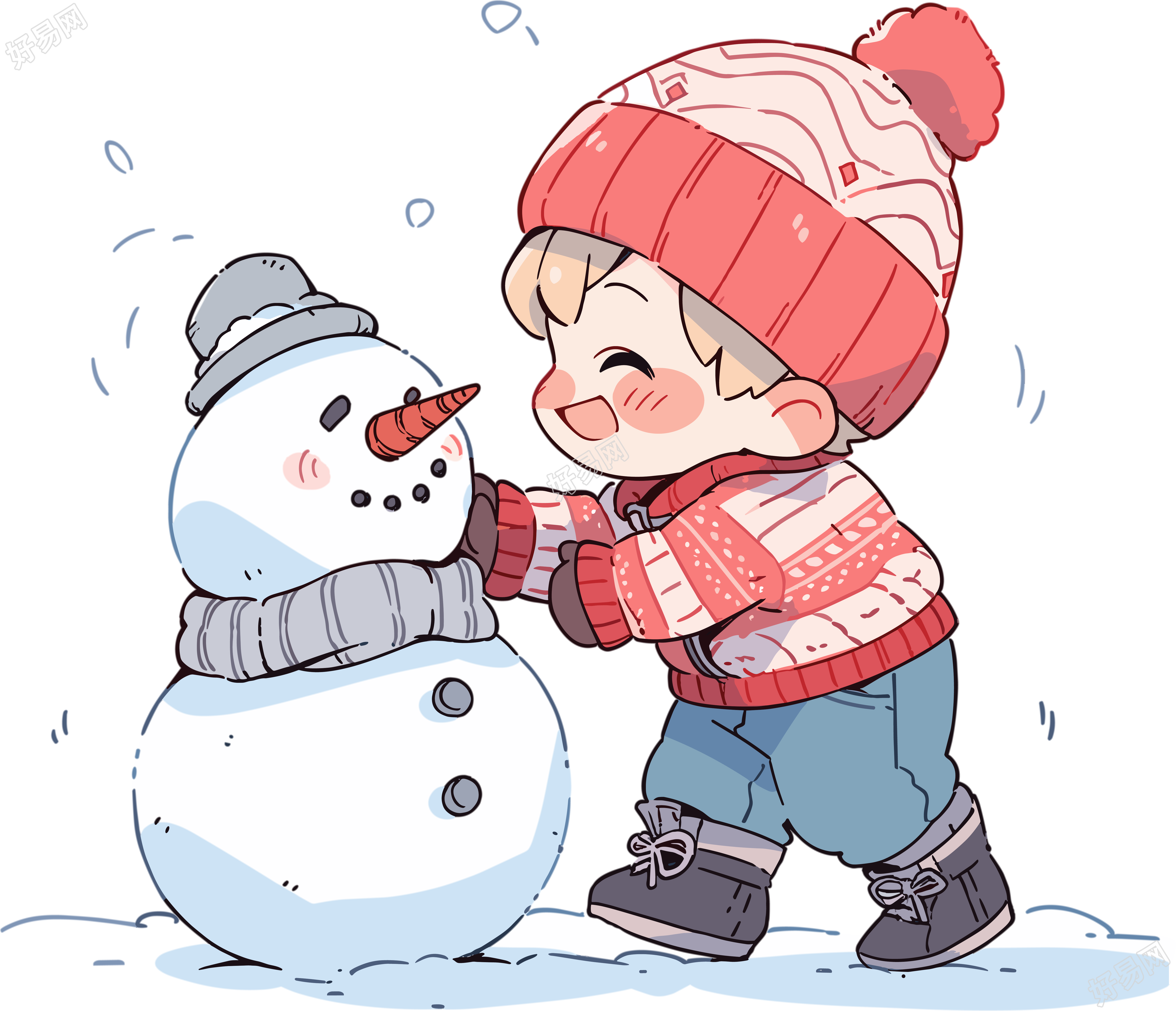 堆雪人的小男孩创意设计元素