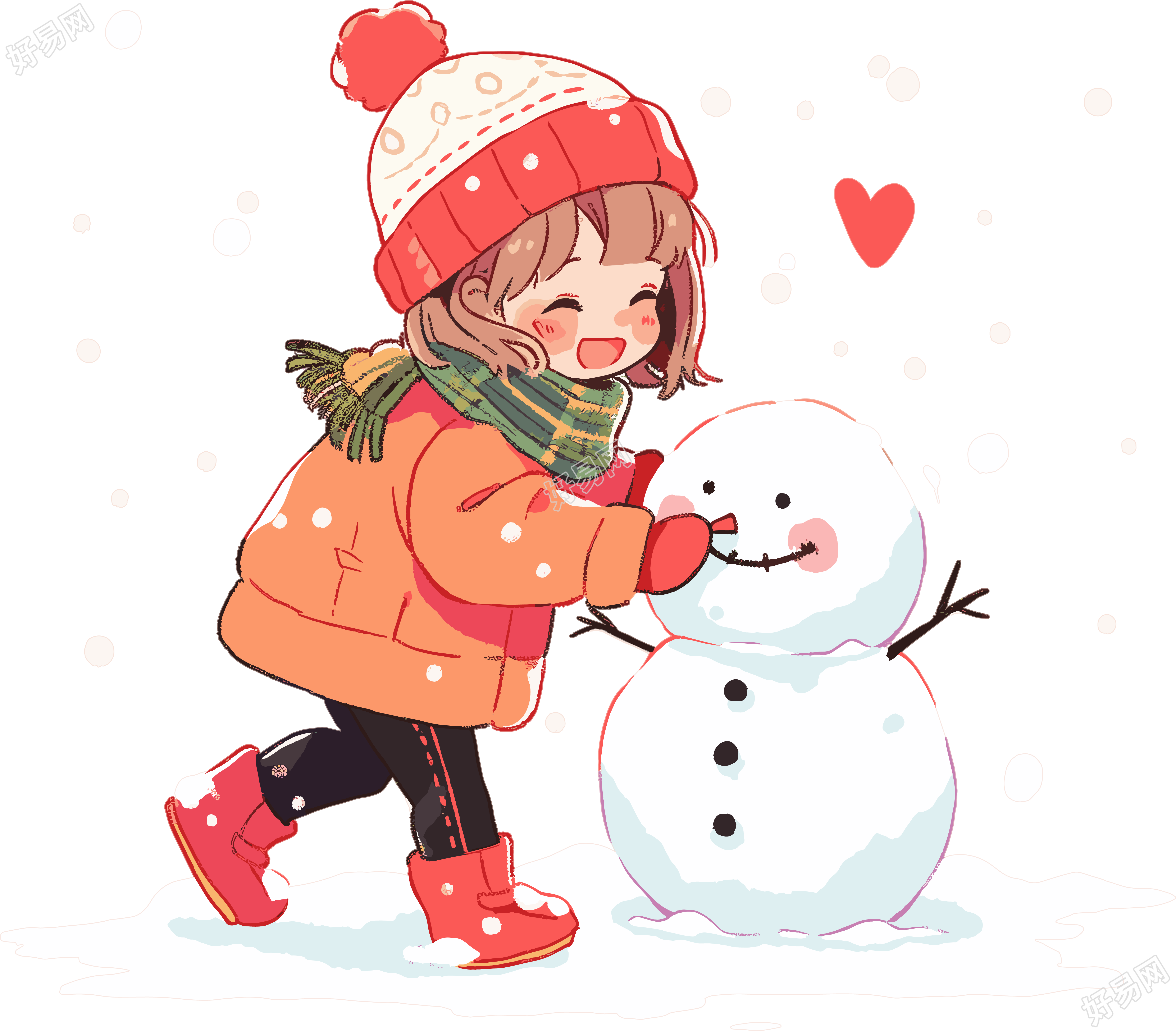 堆雪人的小女孩素材