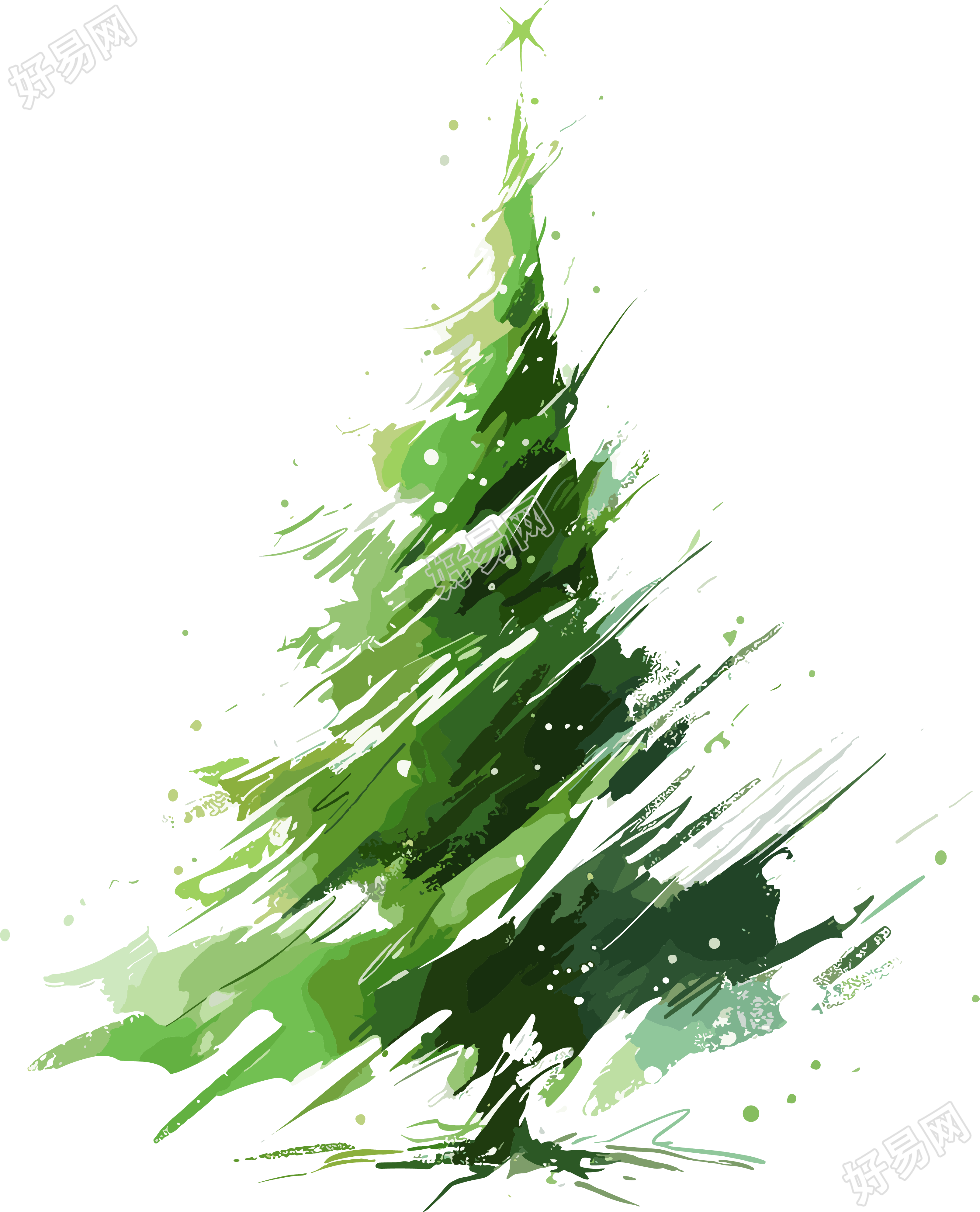 圣诞树抽象笔触绿色插图