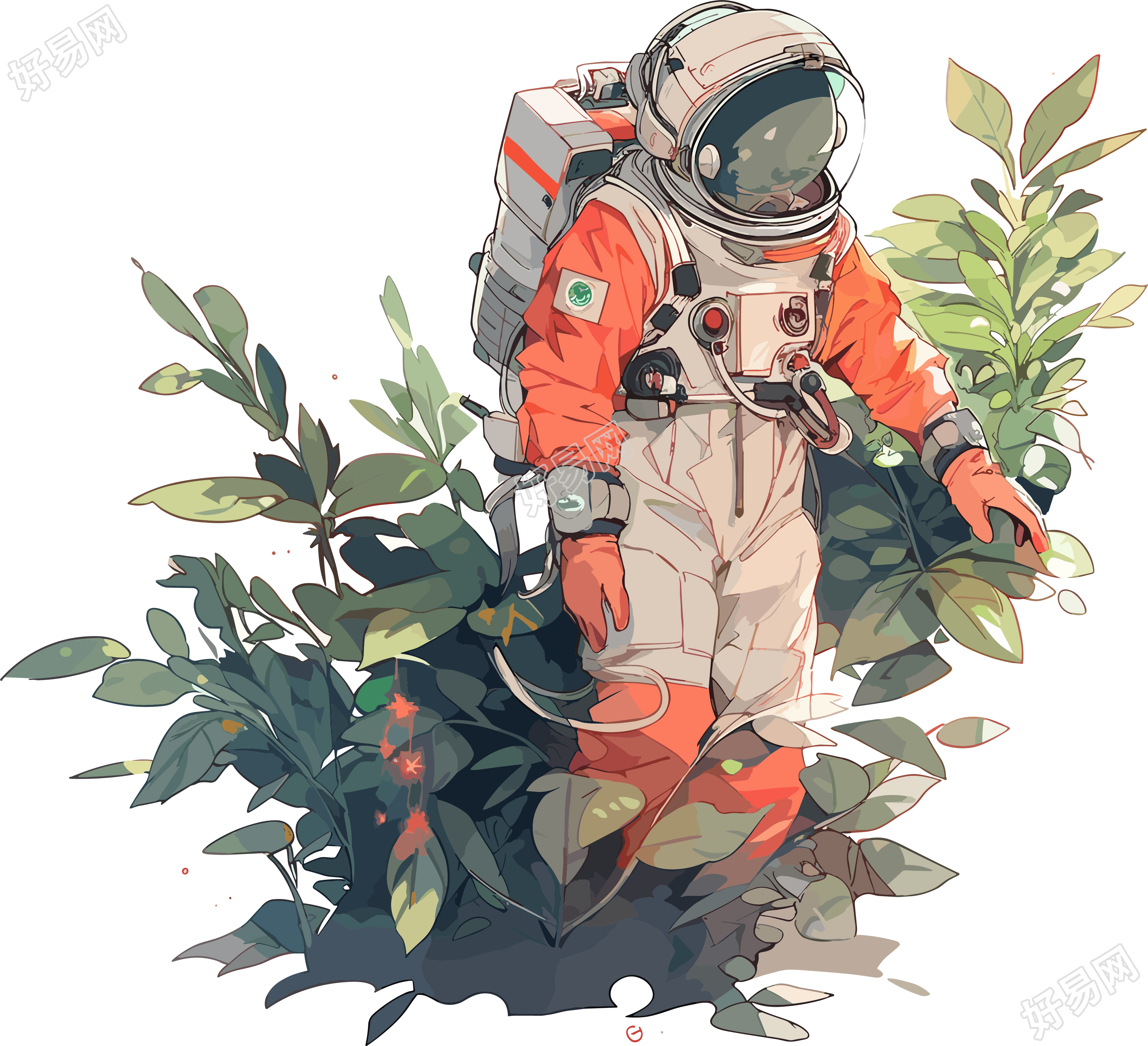 宇航员和植物创意设计元素