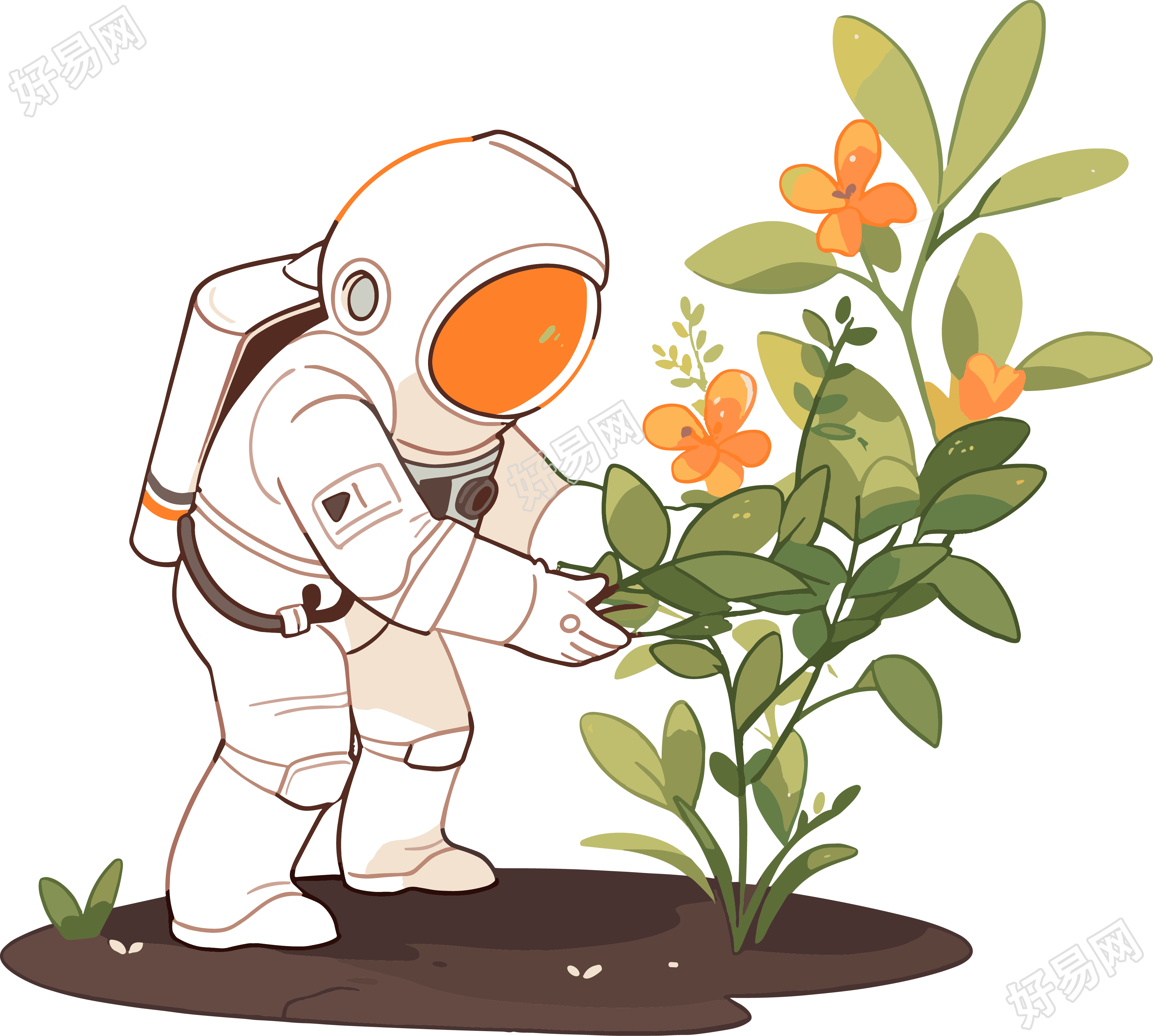 宇航员和植物高清插图