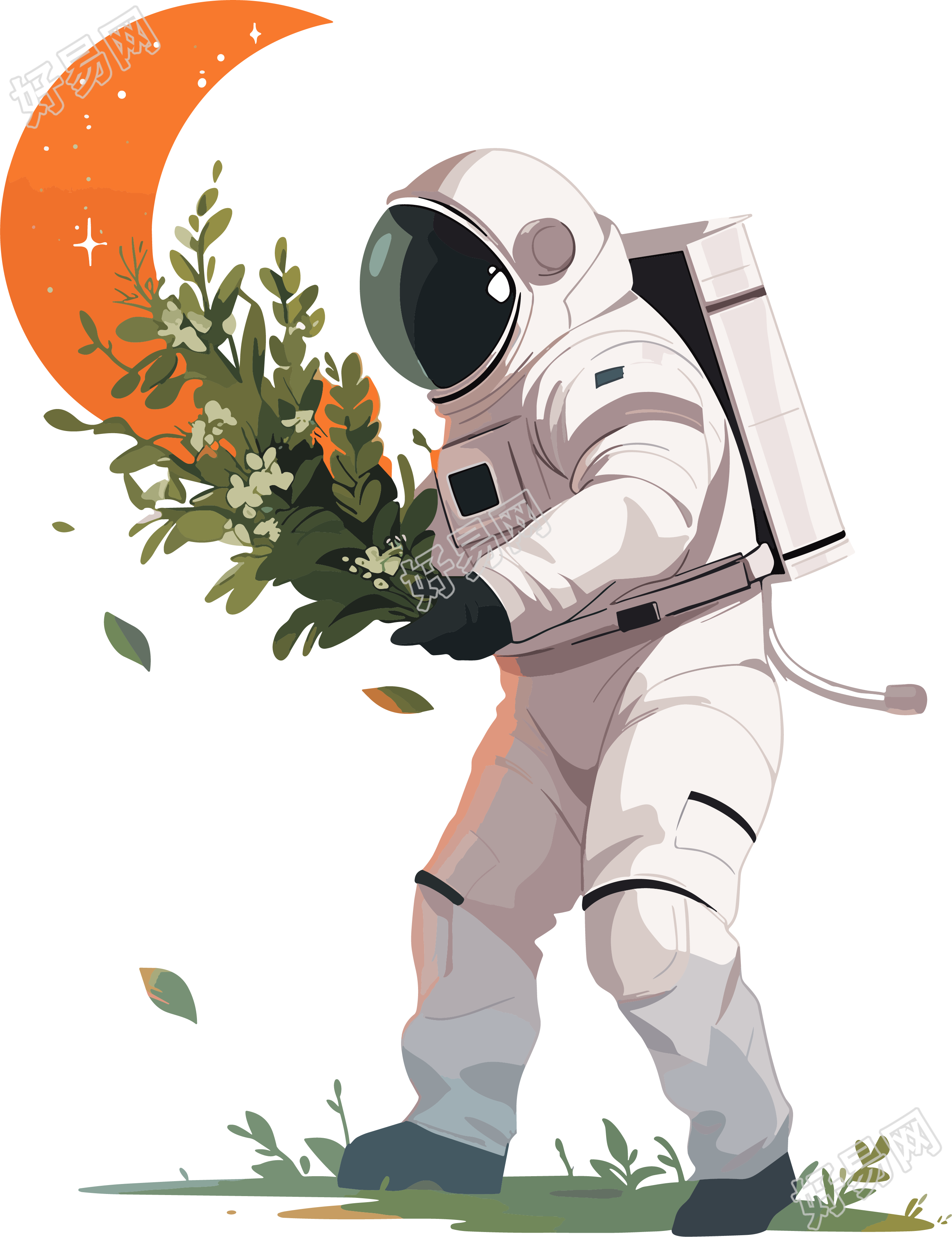 宇航员和植物高质量插图