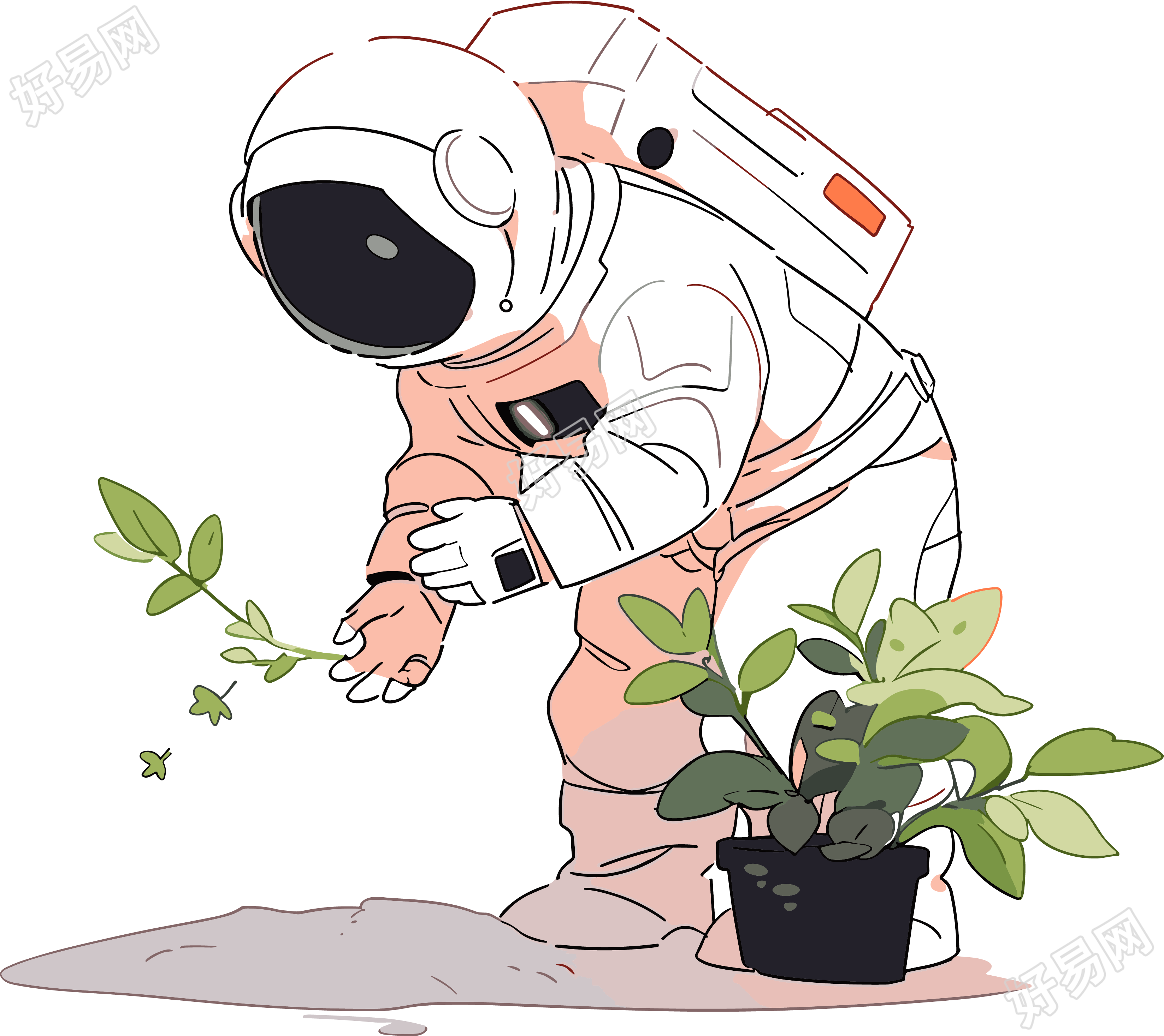 宇航员和植物商业插画素材