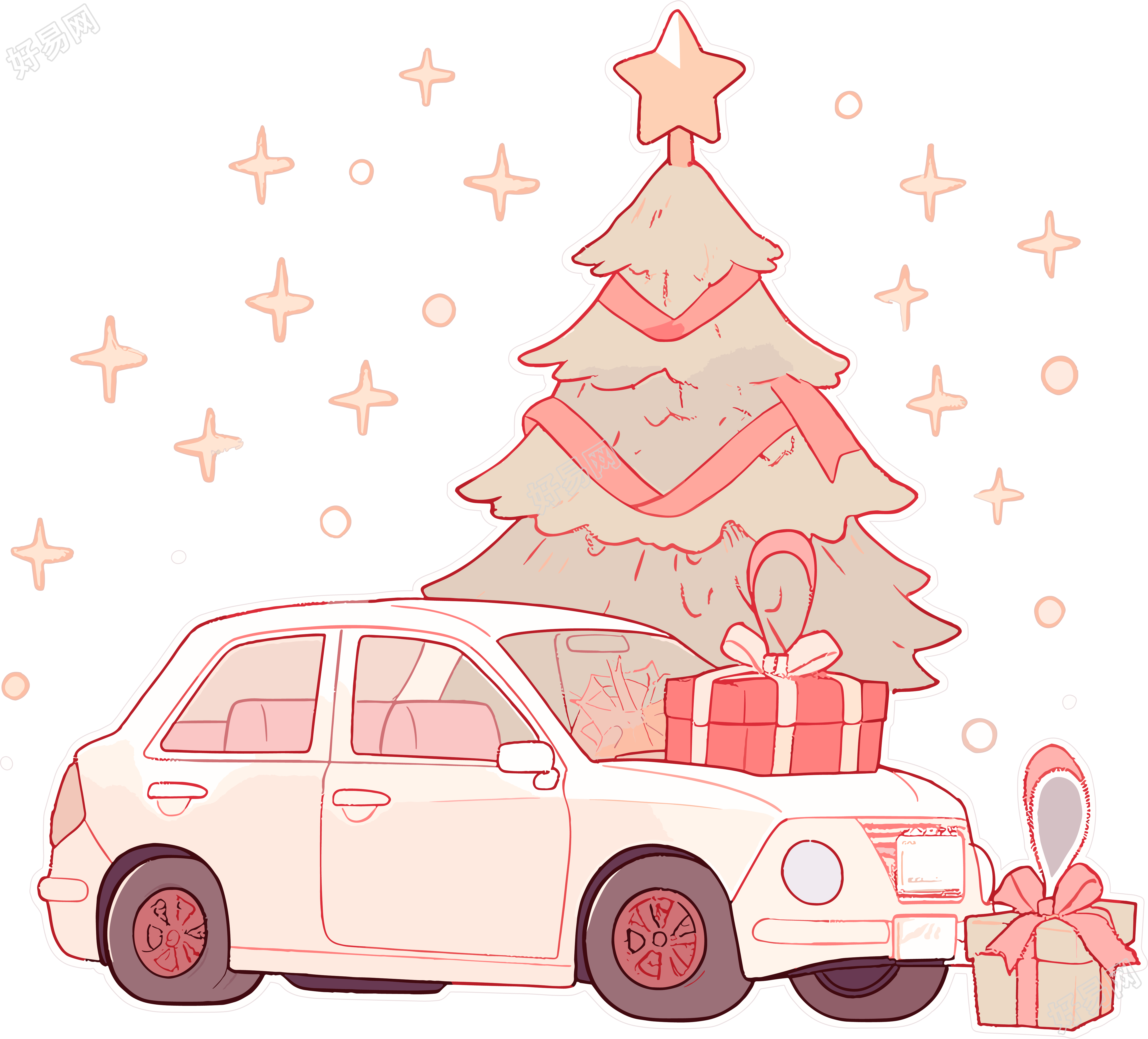 圣诞树和车图形设计插画