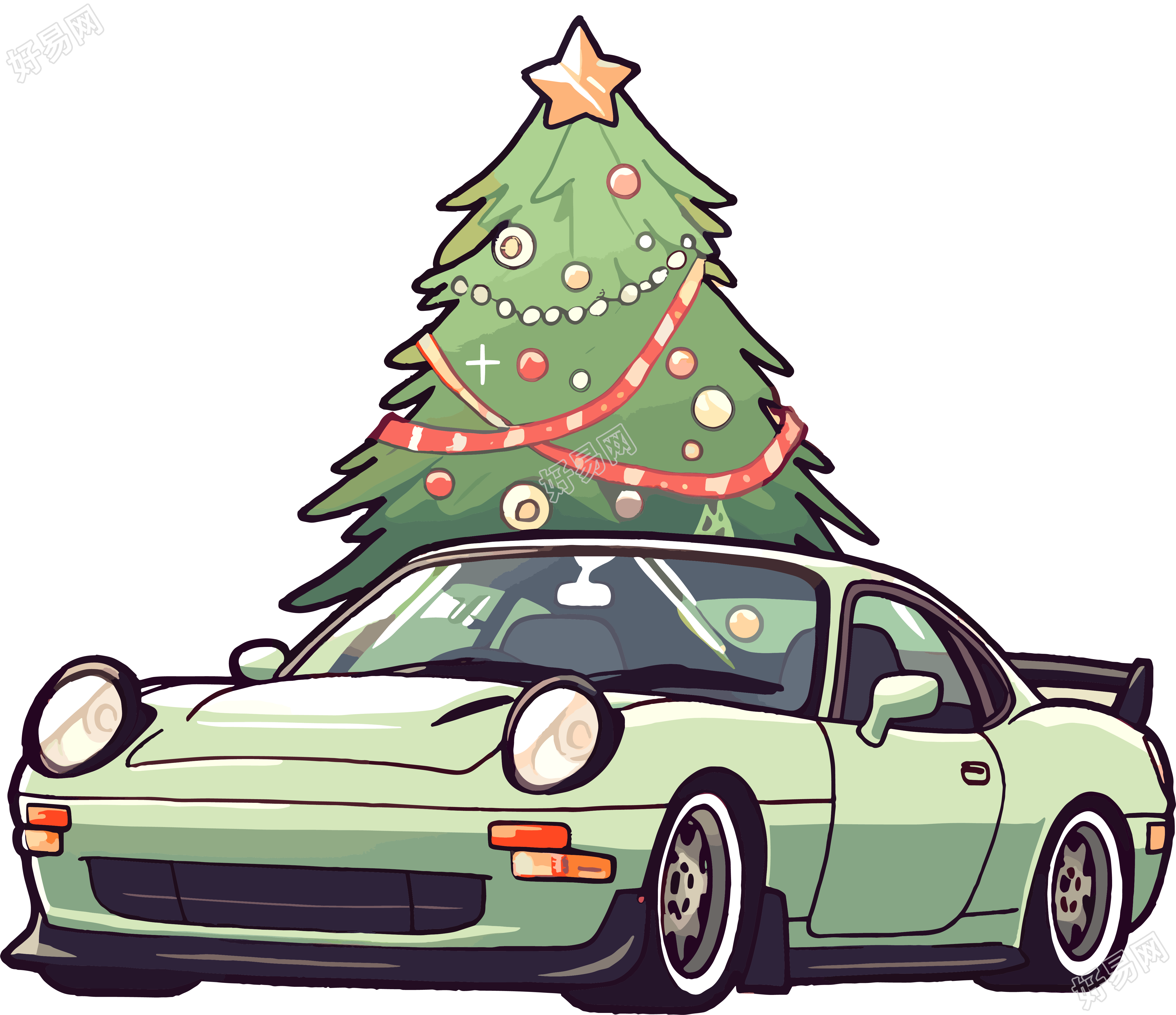 圣诞树和车创意设计素材