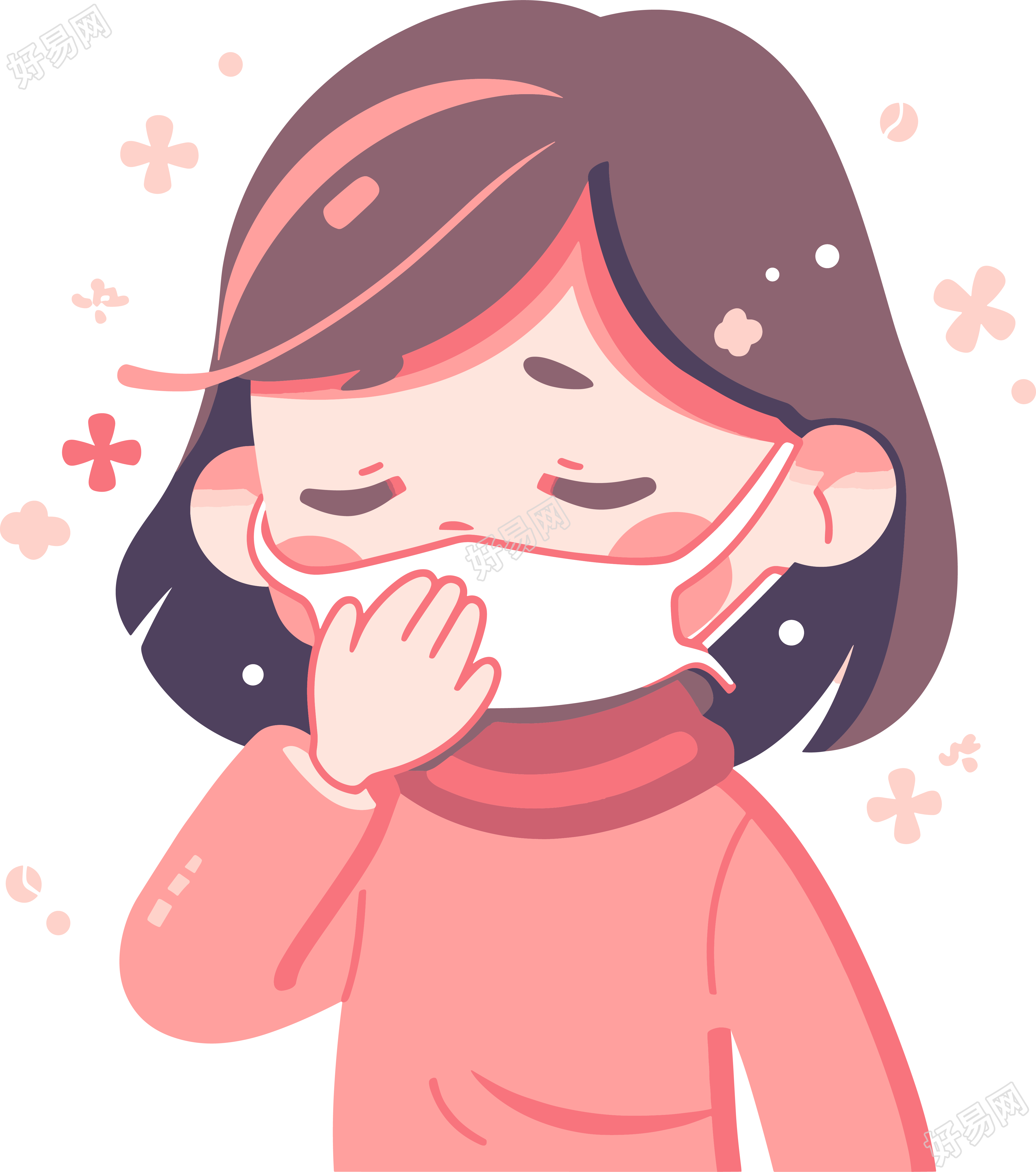 生病女孩佩戴口罩素材