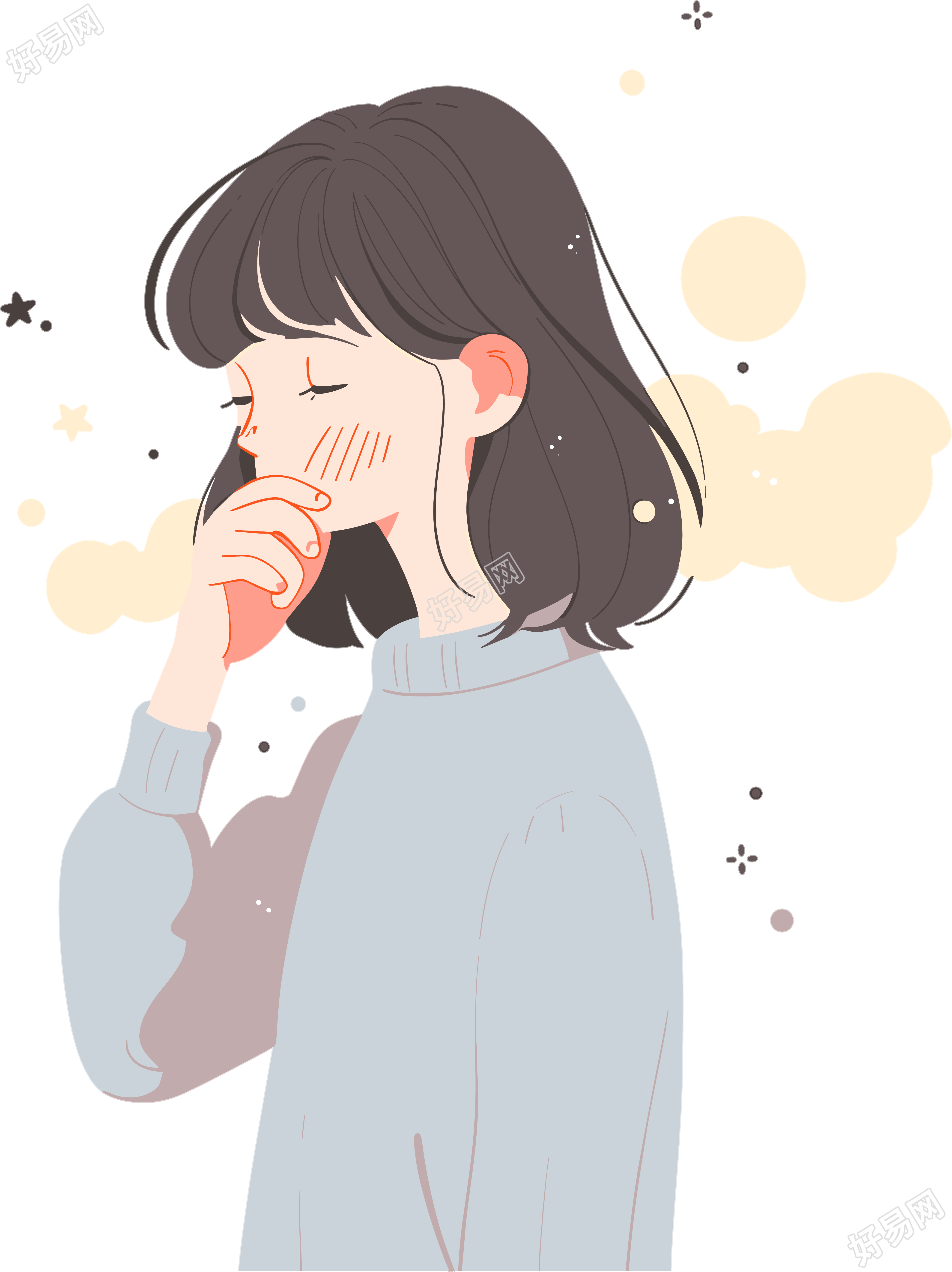 生病女孩彩色插画