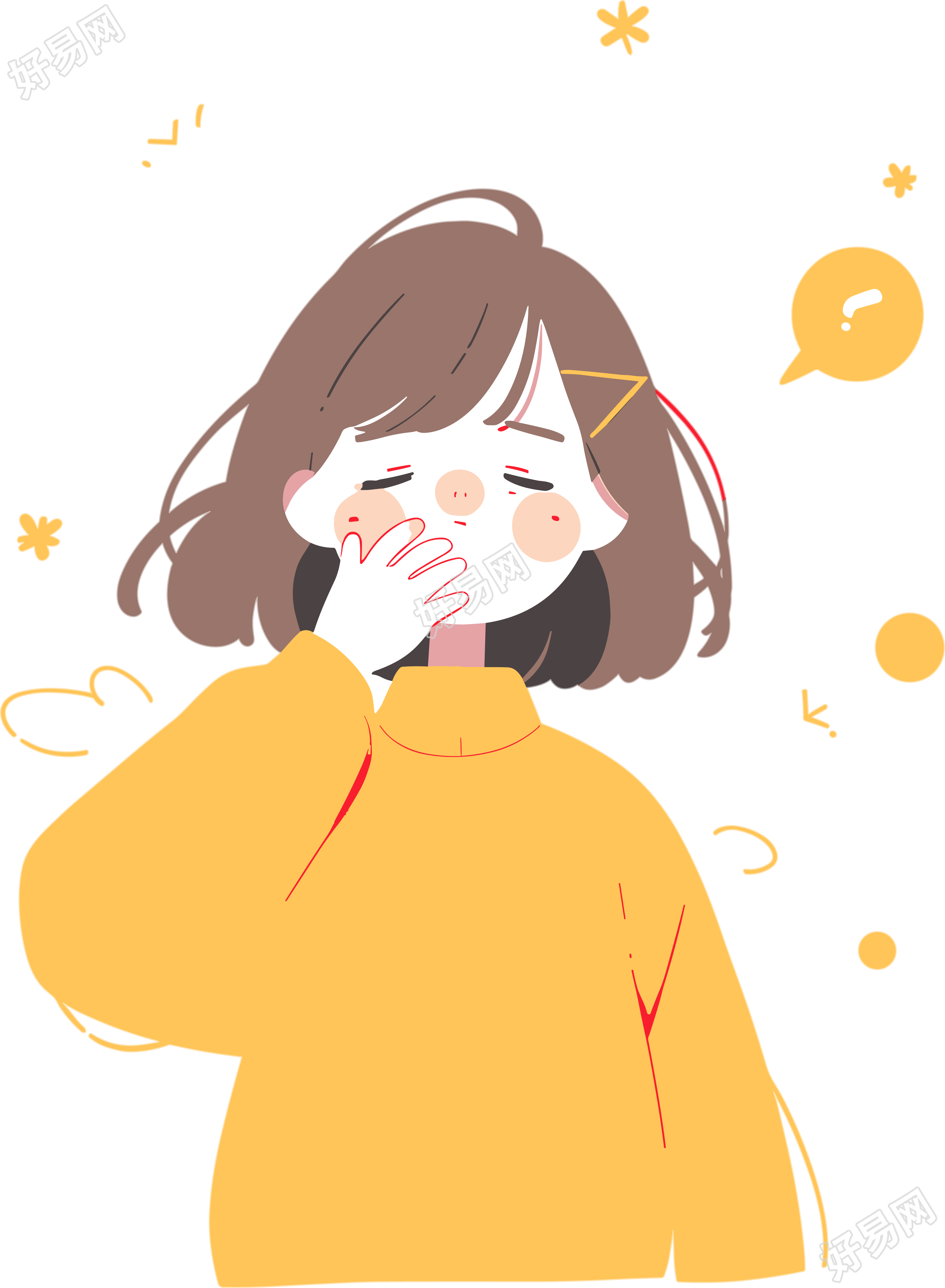 生病女孩咳嗽创意商业插画