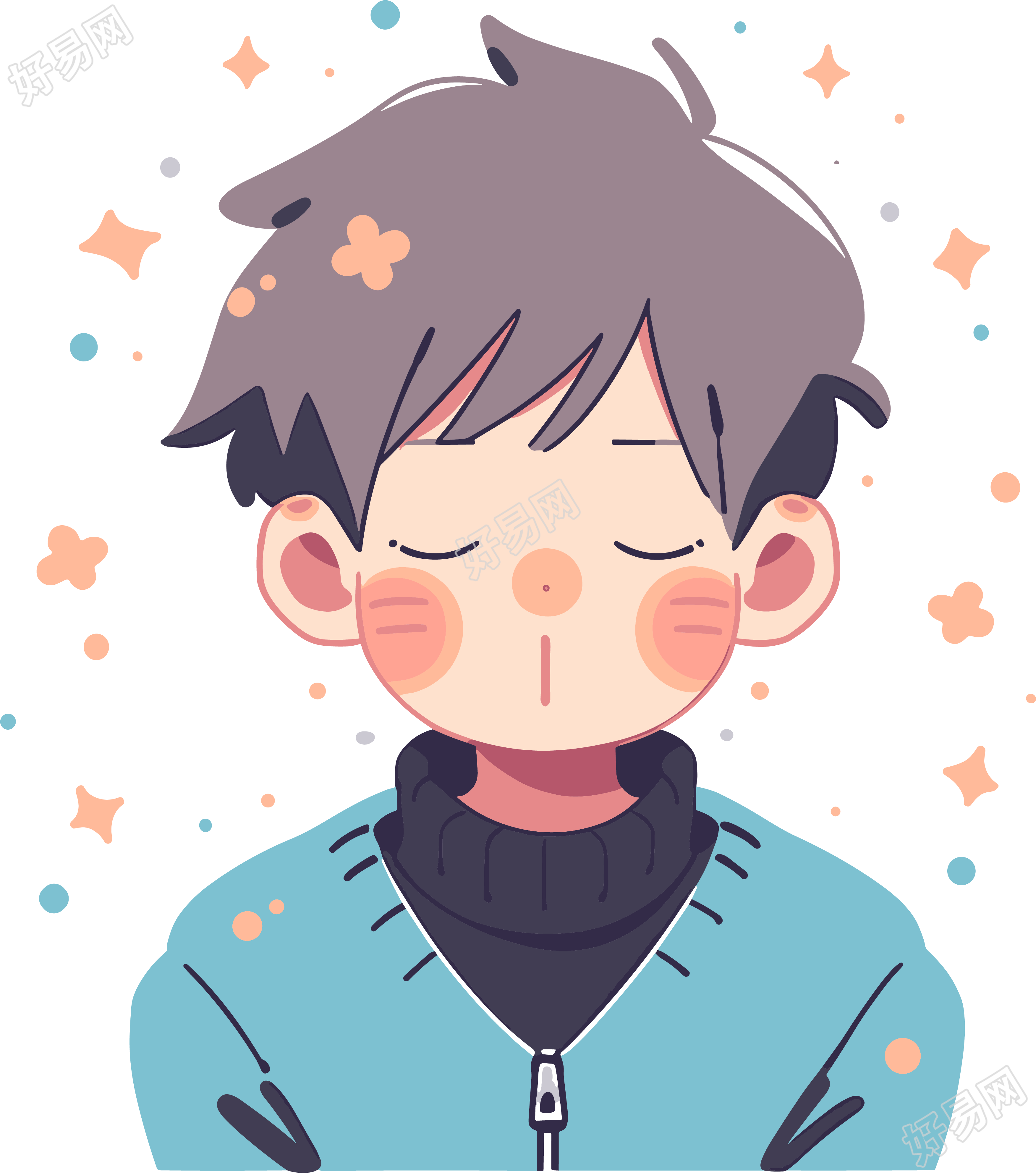生病男孩咳嗽创意插画