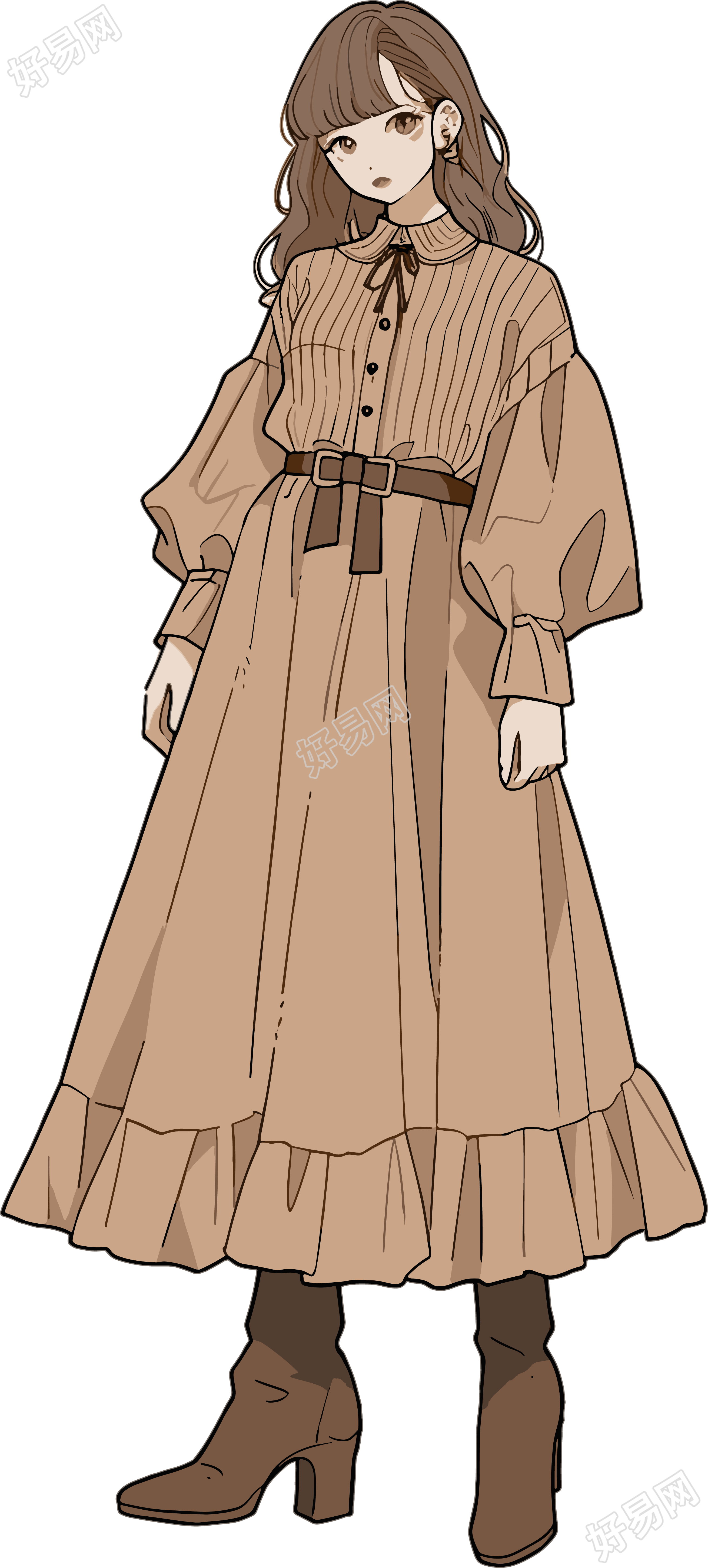 美拉德风衣美女PNG素材