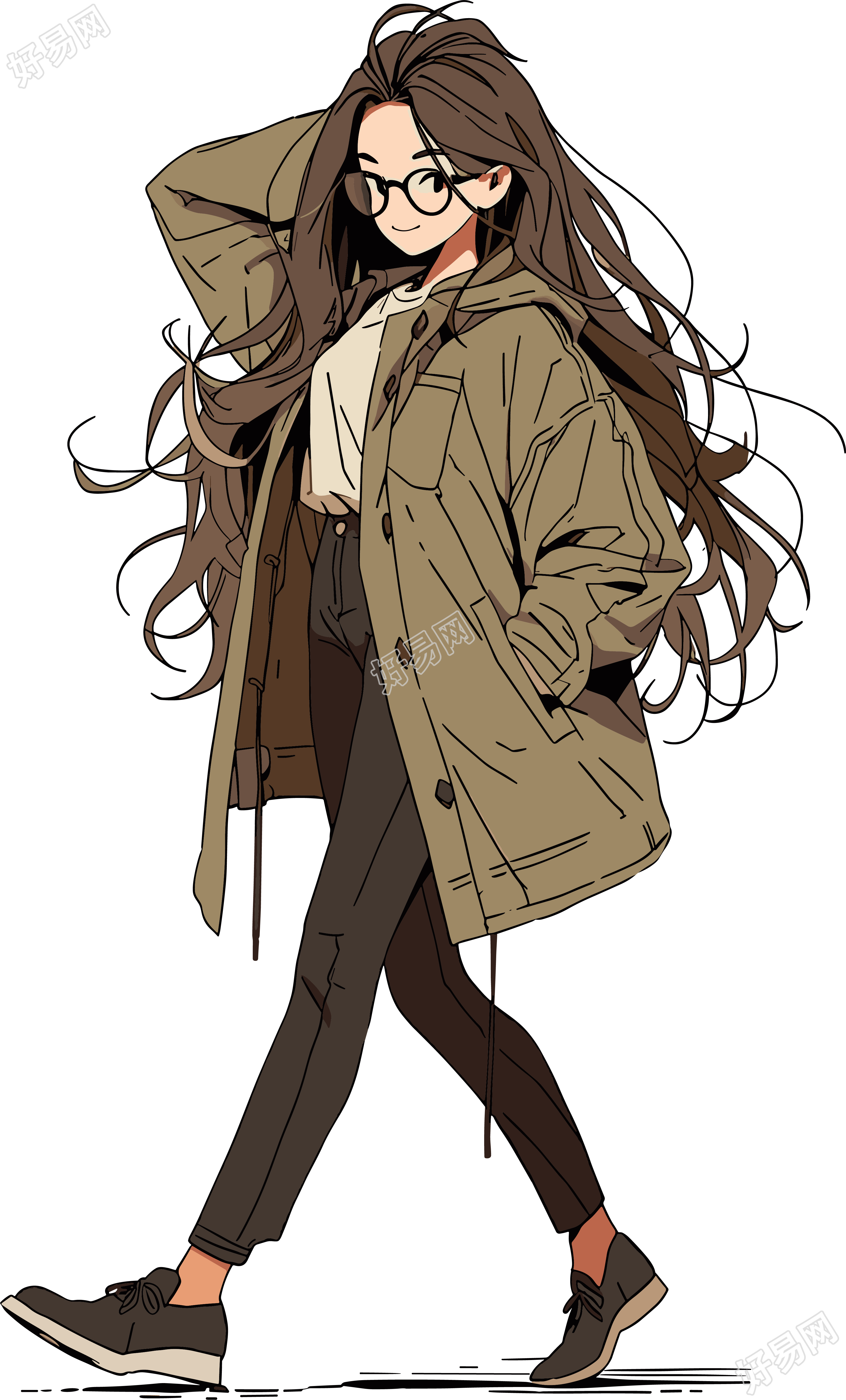 美拉德风衣美女图形素材PNG