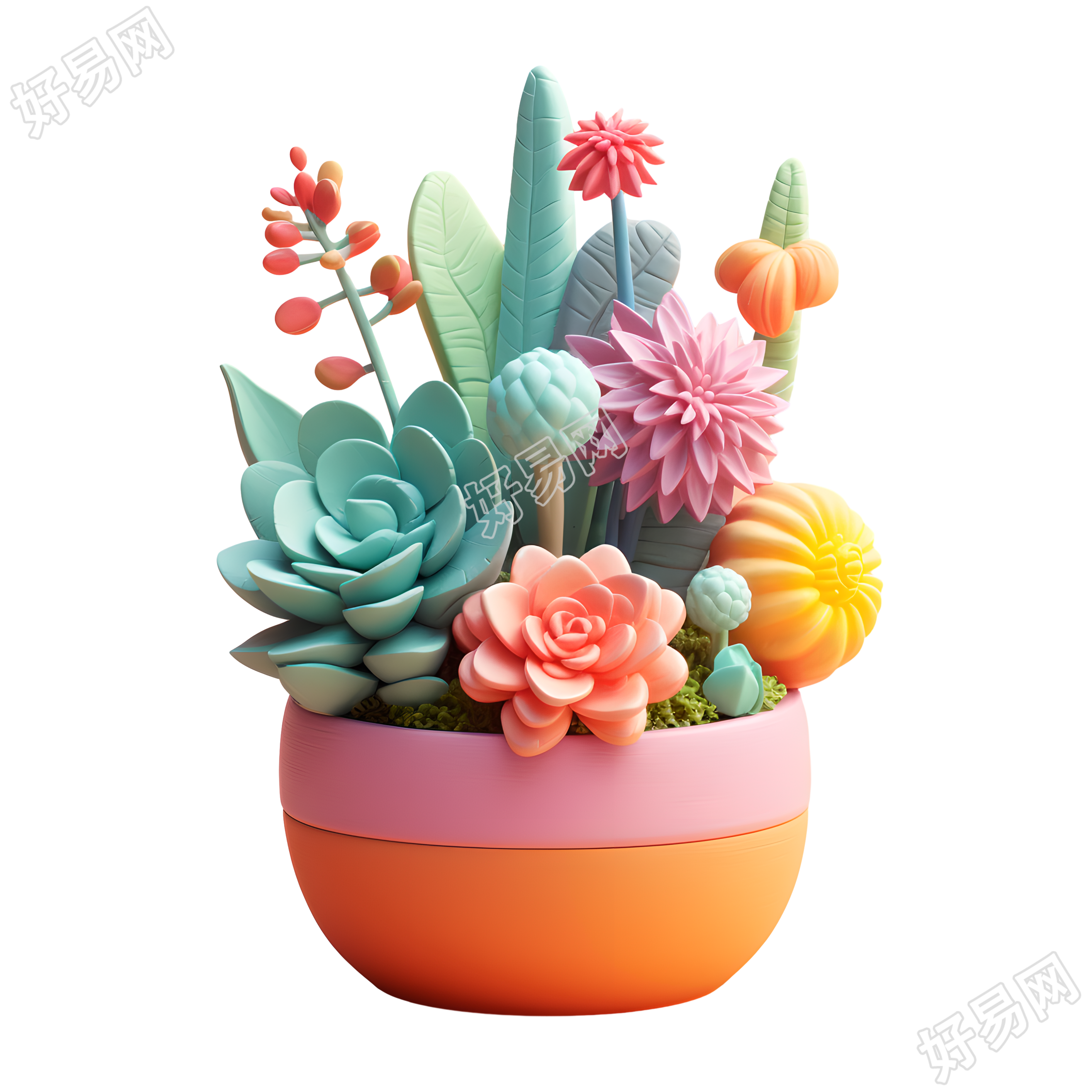 多肉盆栽3D插画