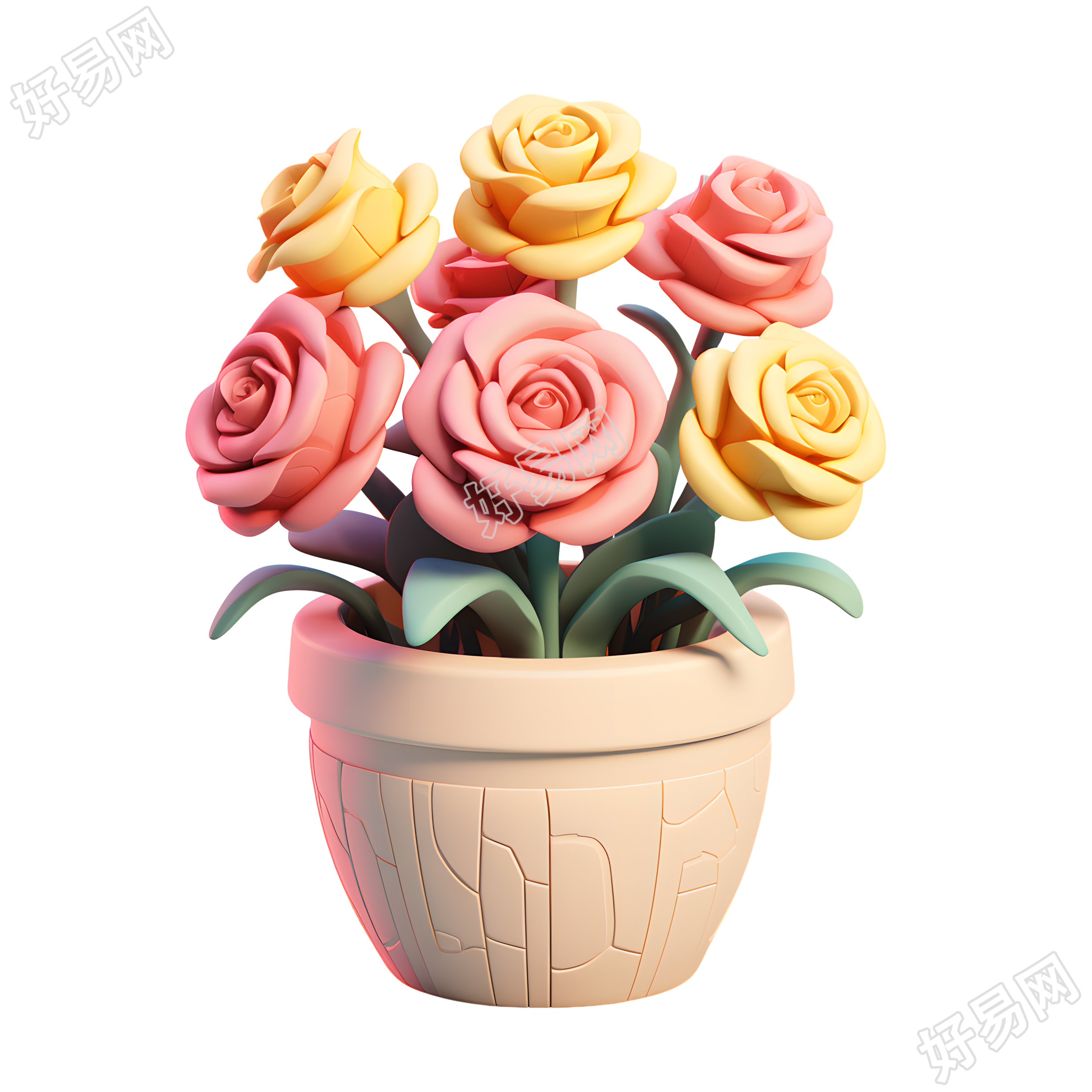3D玫瑰花盆高清图形素材