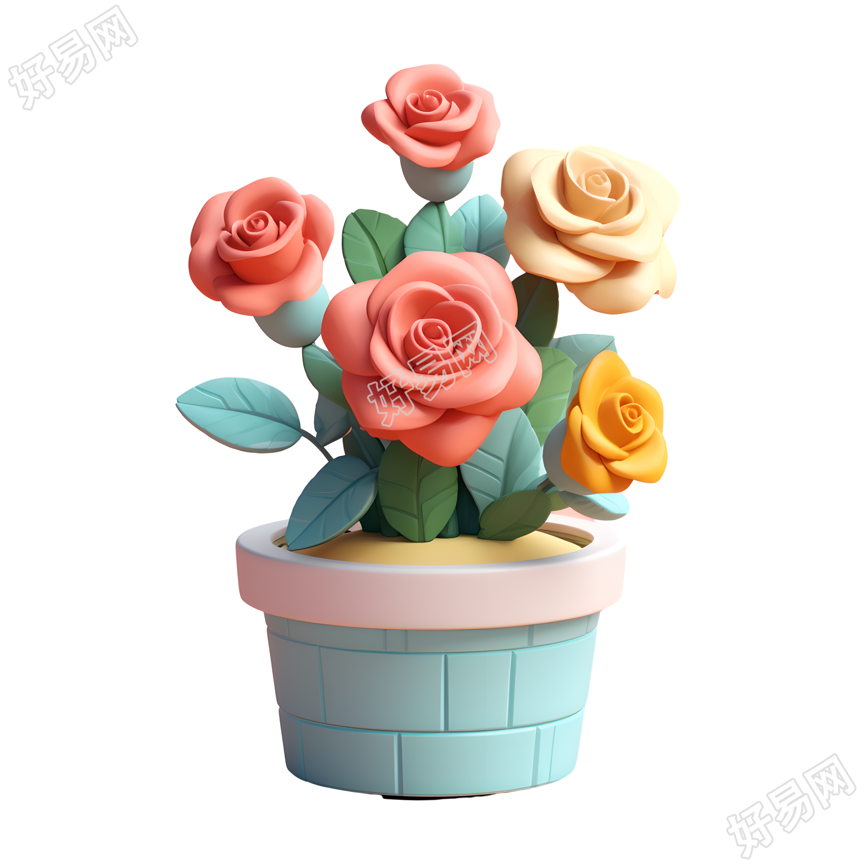 3D玫瑰花盆插图