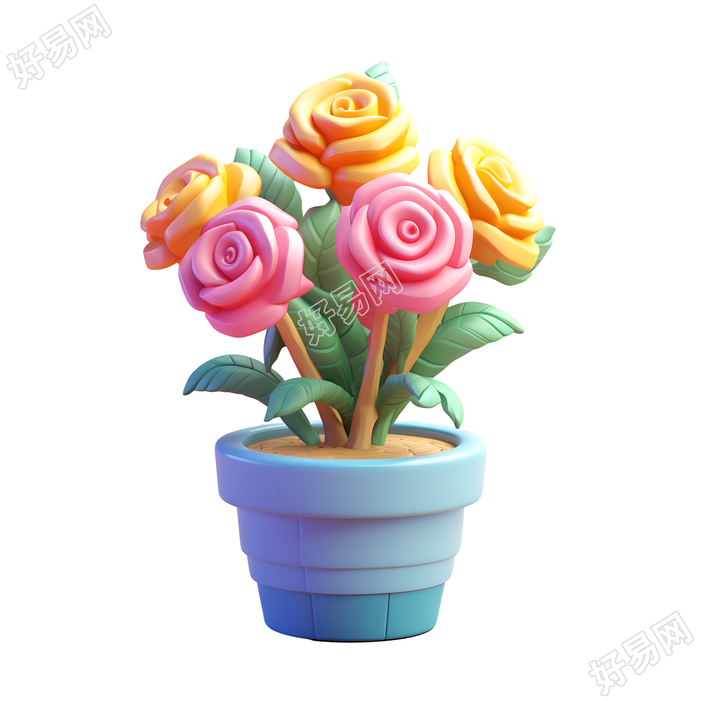 3D玫瑰花盆素材