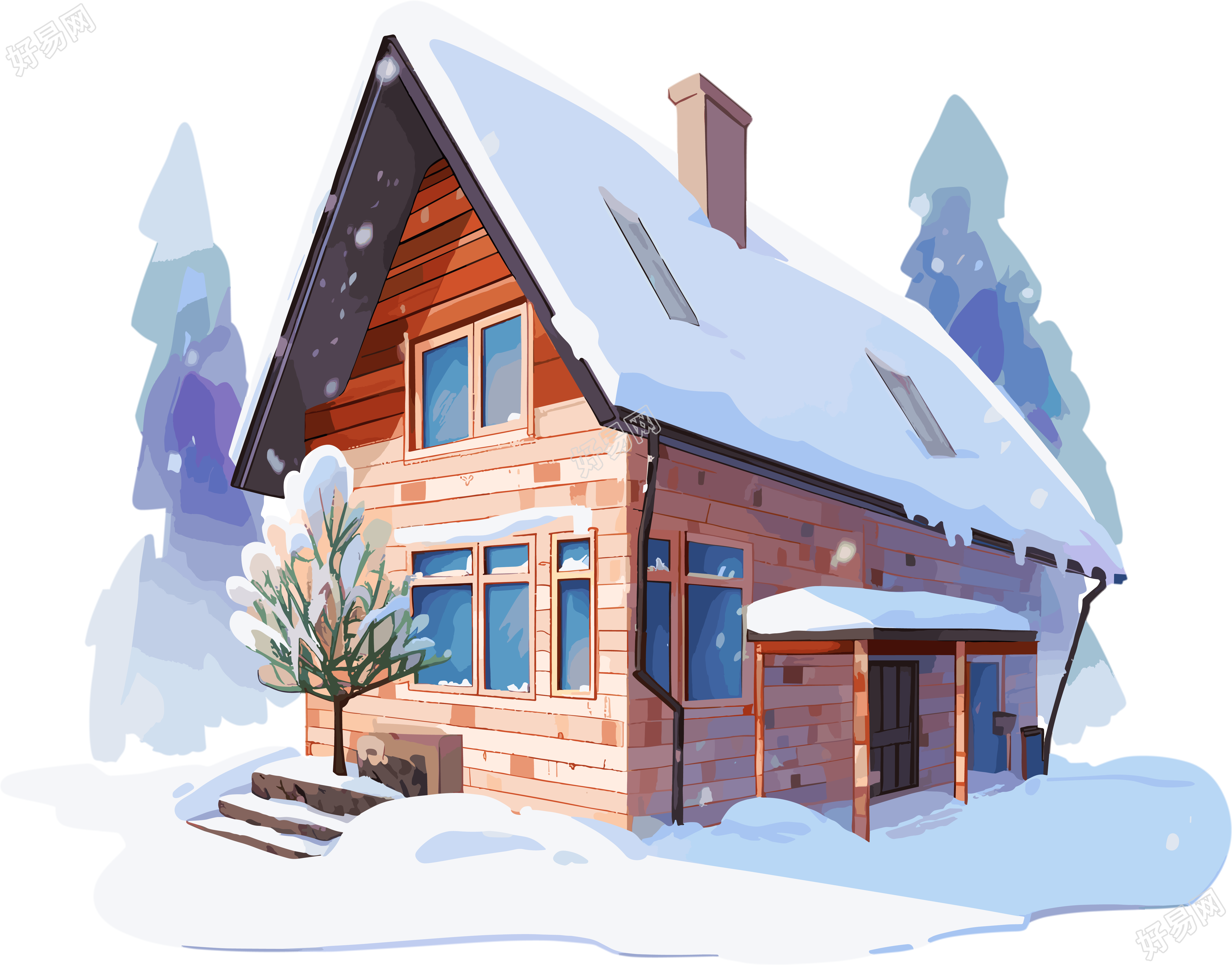 雪地小屋商业插图