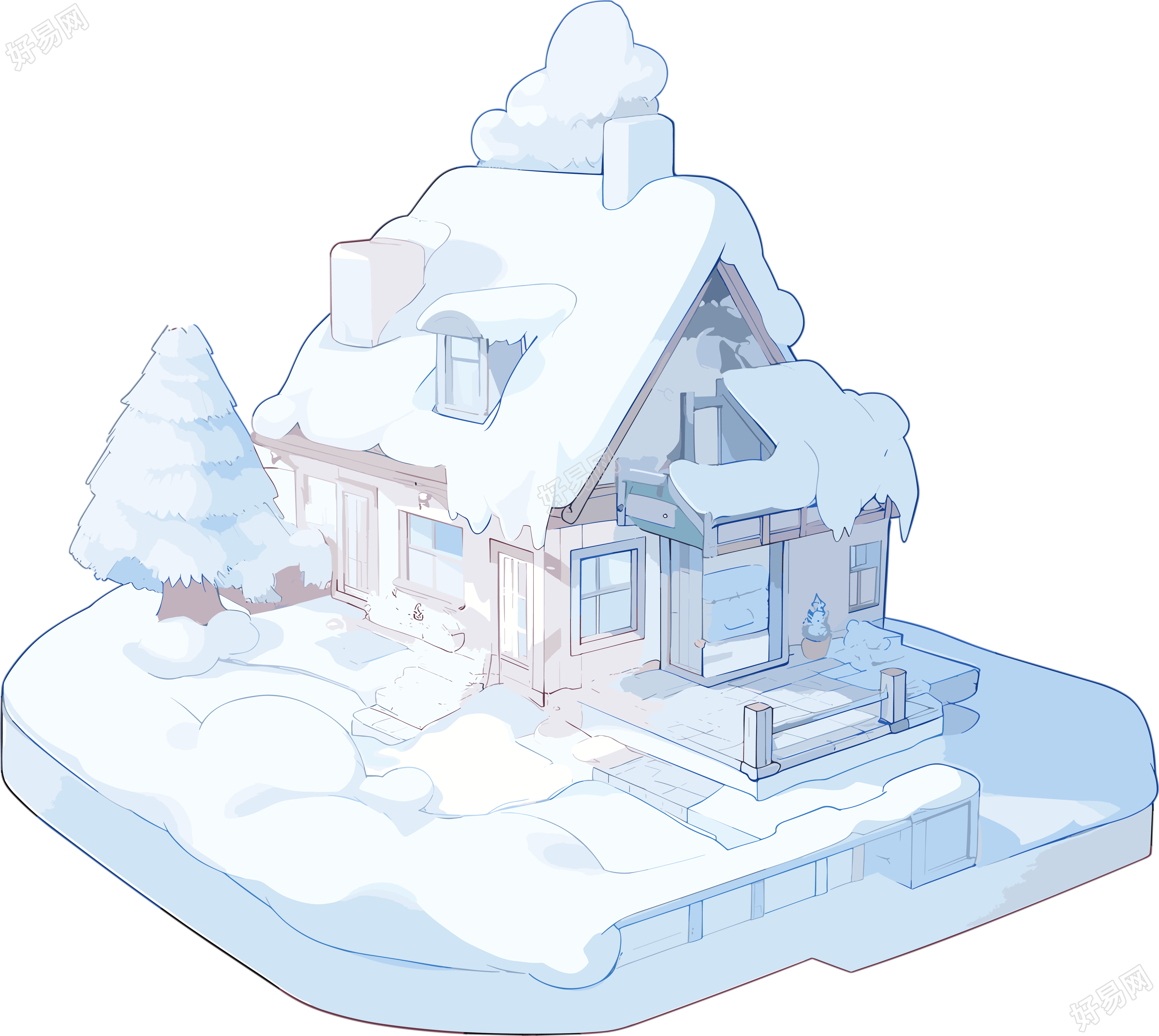 雪地小屋插画设计素材
