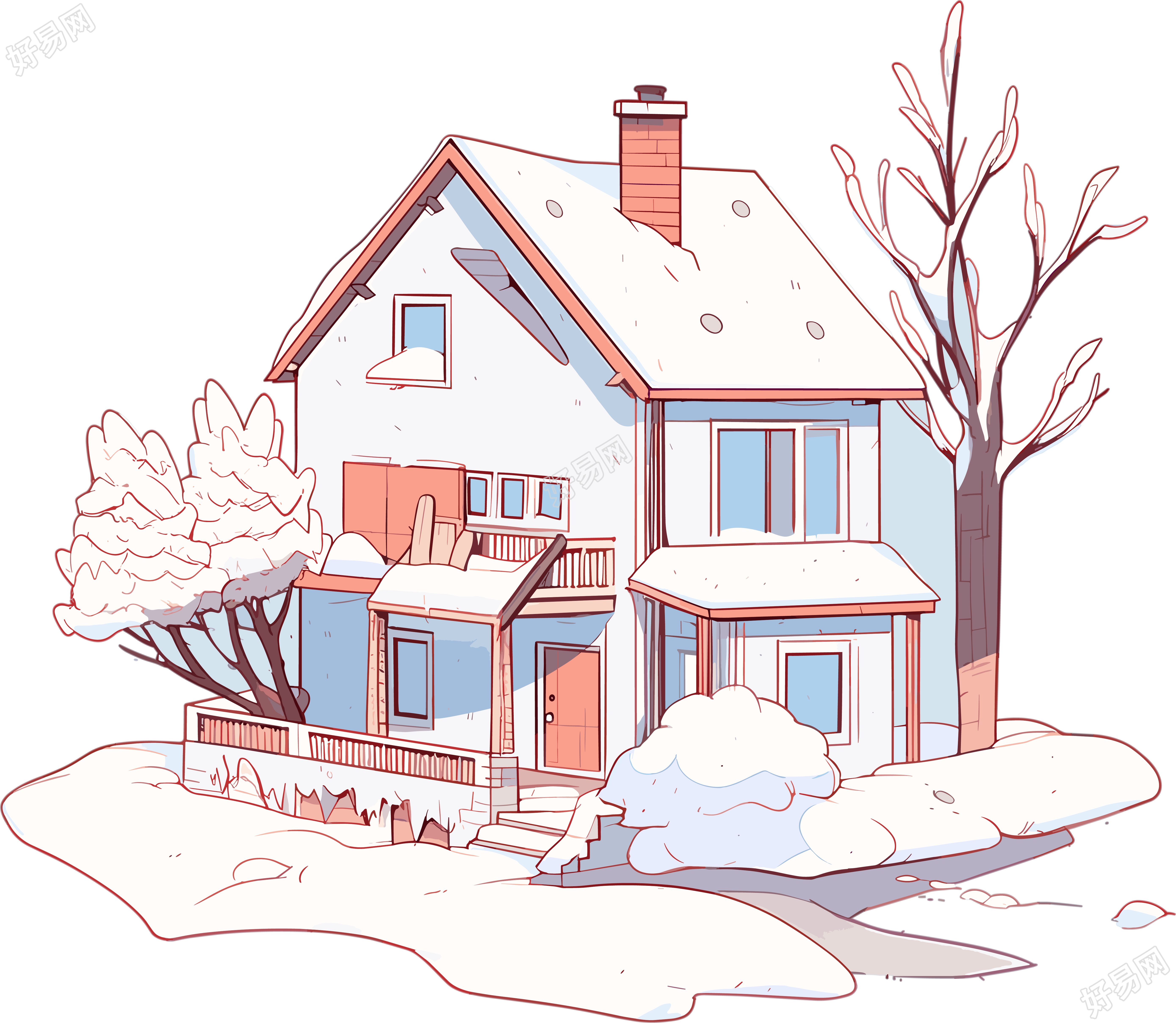 雪地小屋商业设计插图