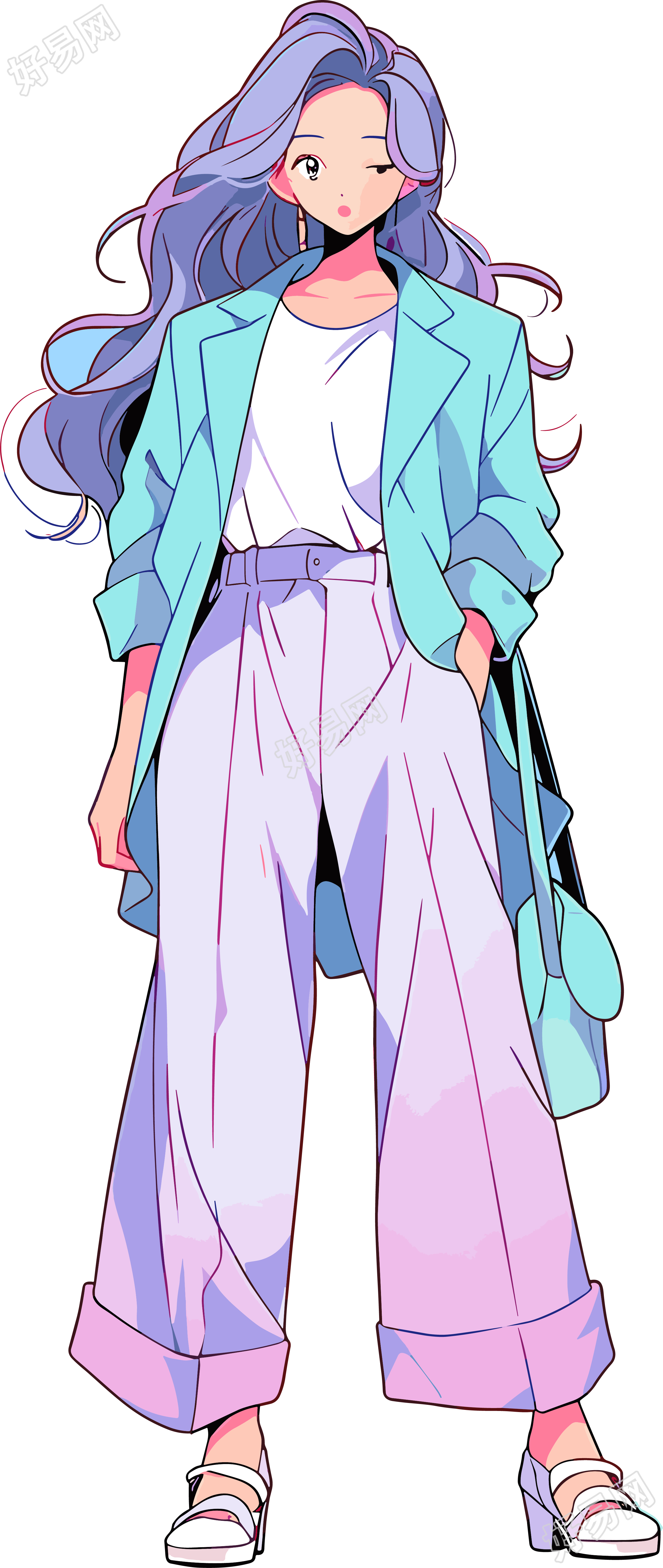 复古女生简约色彩插画