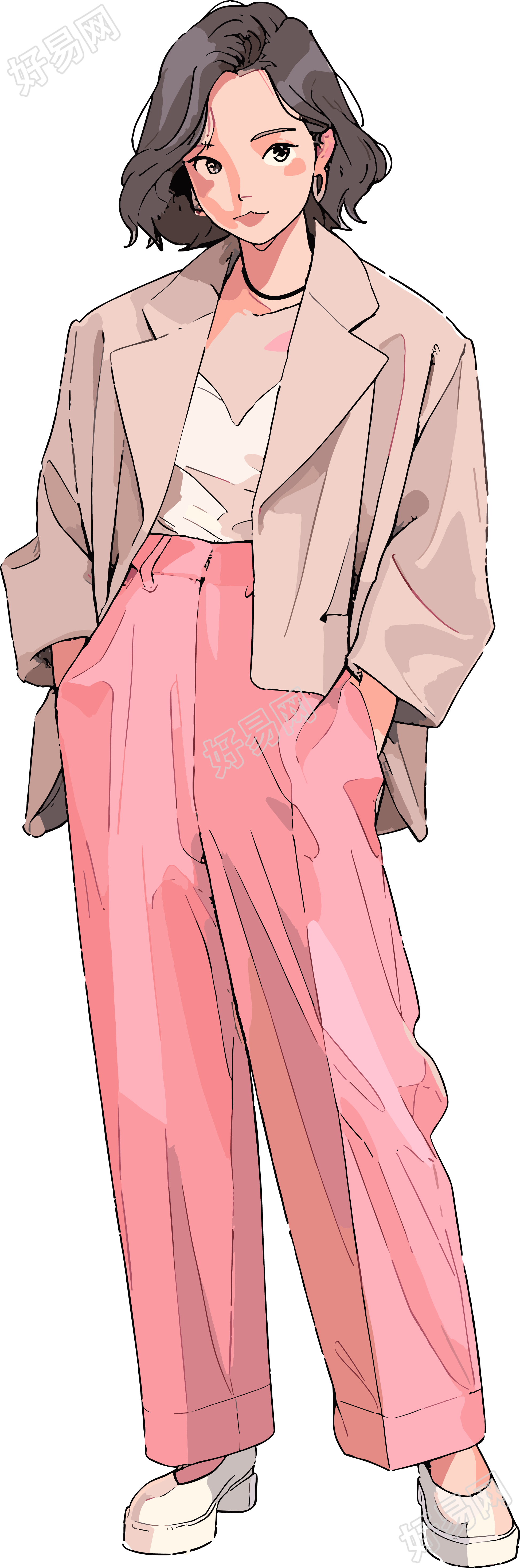 复古女生插画设计素材