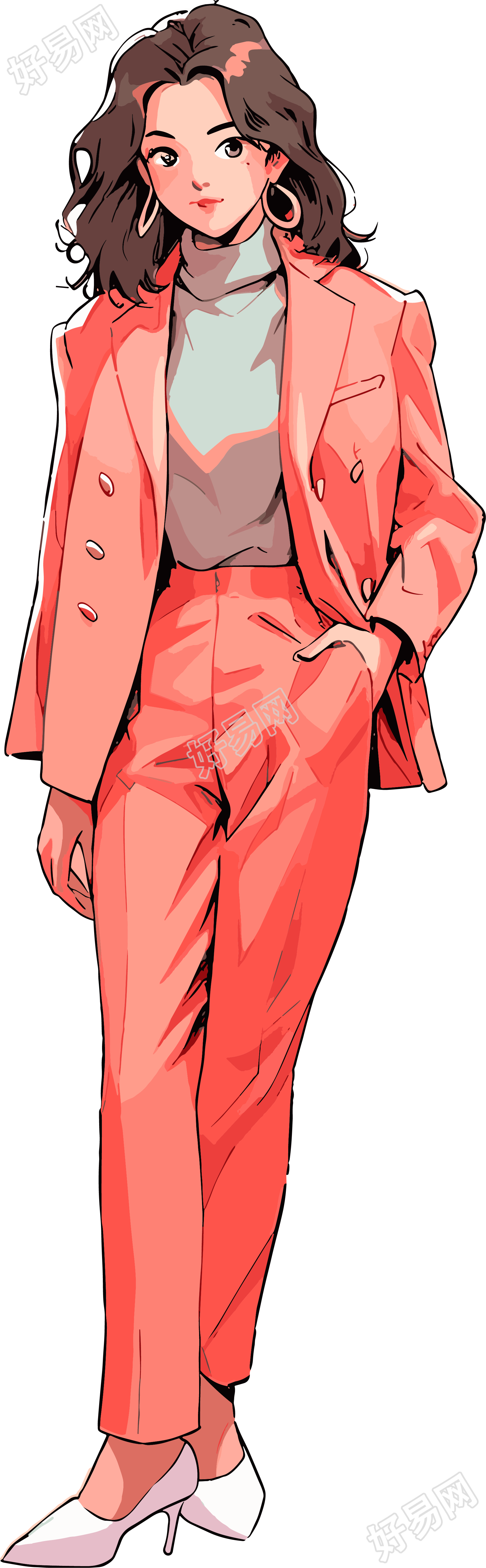 复古女生简约风格彩色插画