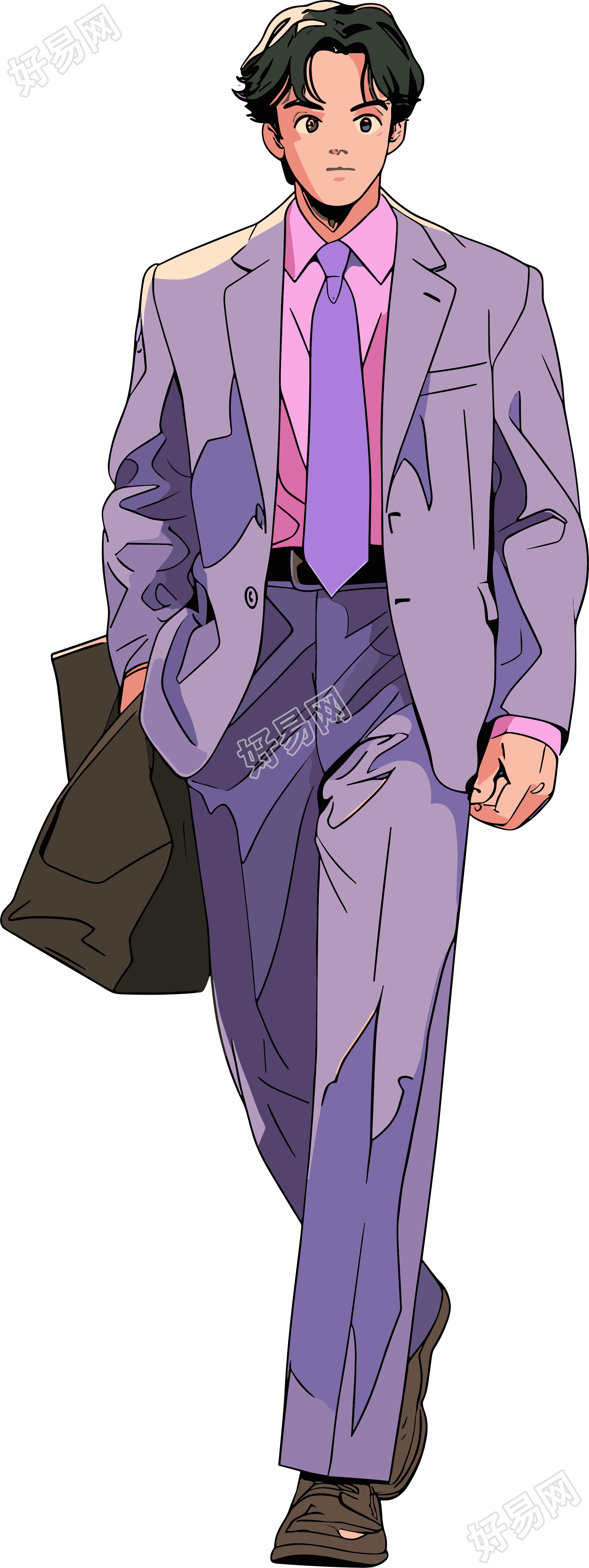 复古男生简约彩色插画